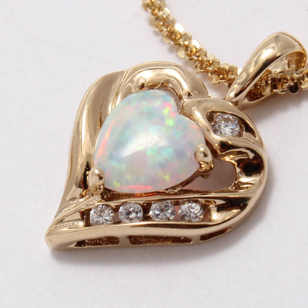10K Yellow Gold Synthetic Opal and Cubic Zirconia Necklace