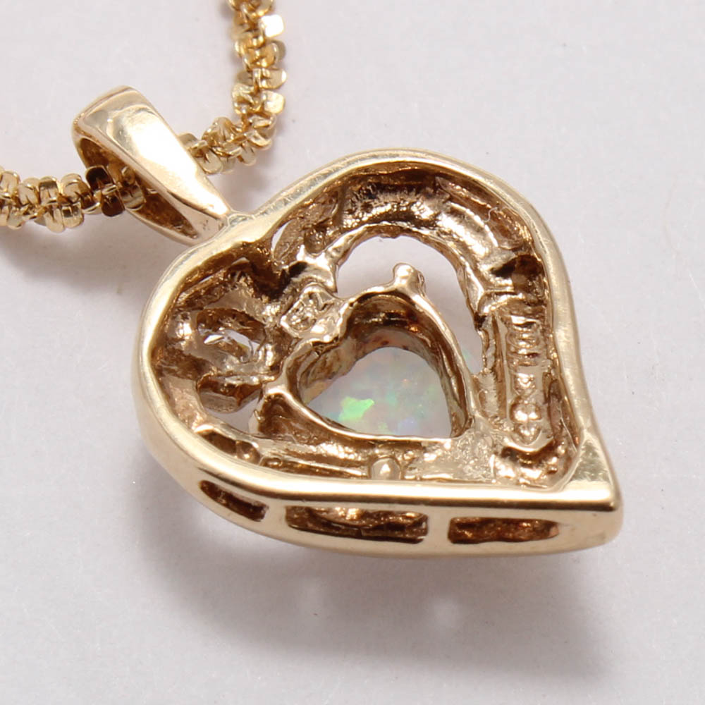 10K Yellow Gold Synthetic Opal and Cubic Zirconia Necklace