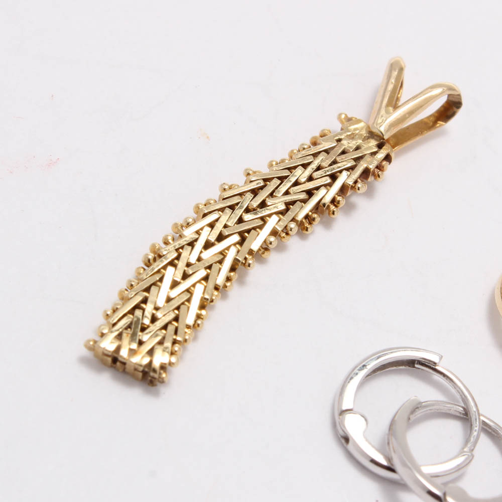 14K Gold Pendant and Hoop Earrings