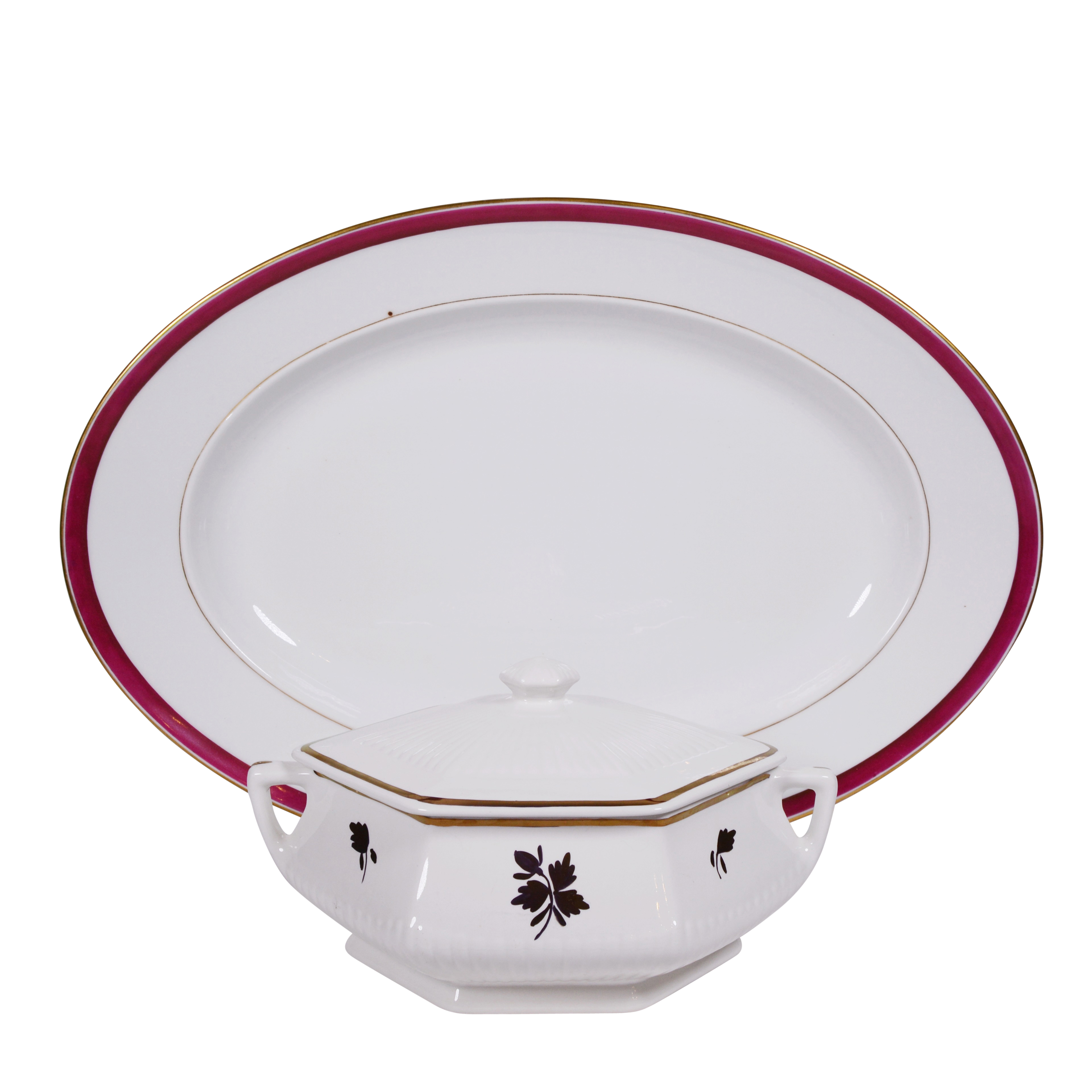 Adams "Tea Leaf Copper" Ironstone Vegetable Bowl and Other Ironstone Platter