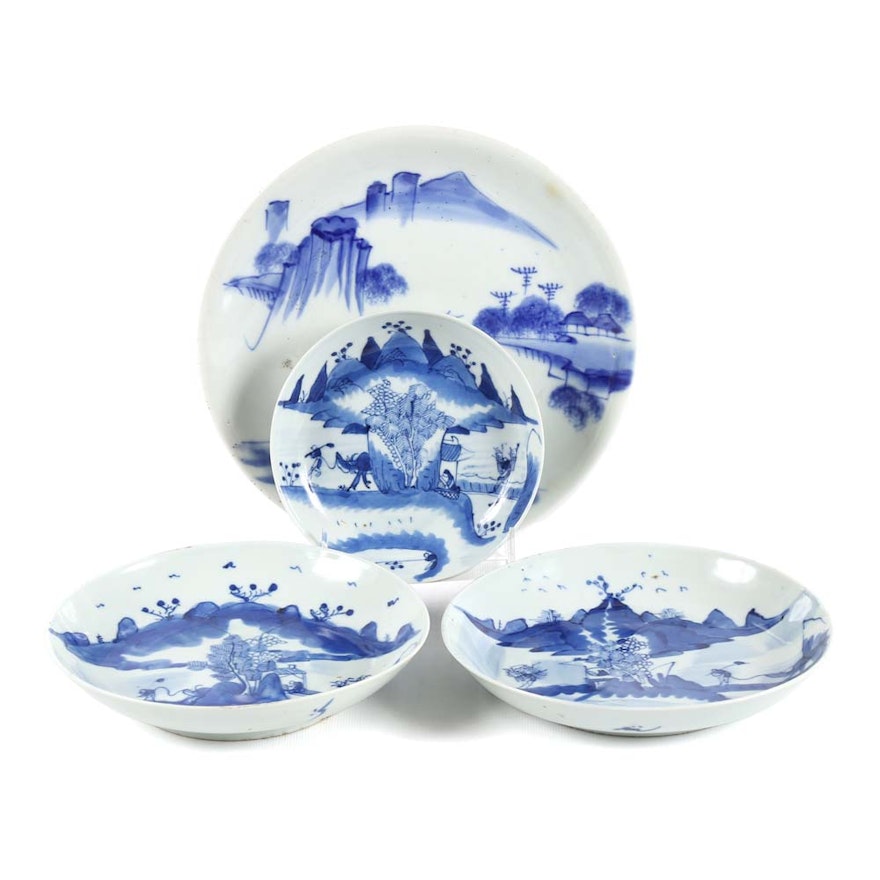 Japanese Meiji Period Blue and White Porcelain Plates