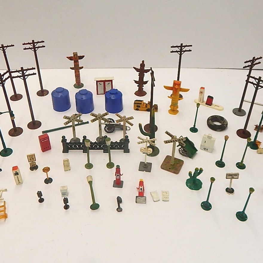 Vintage Train Accessories with Metal, Lead, and Plastic from 1950's, 60's, 70's