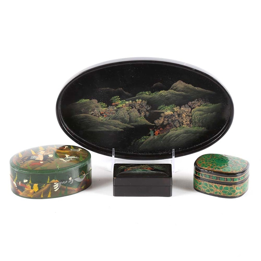 Vintage Asian Lacquer Boxes and Tray