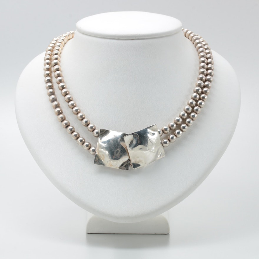 Sterling Silver Beaded Double Strand Necklace