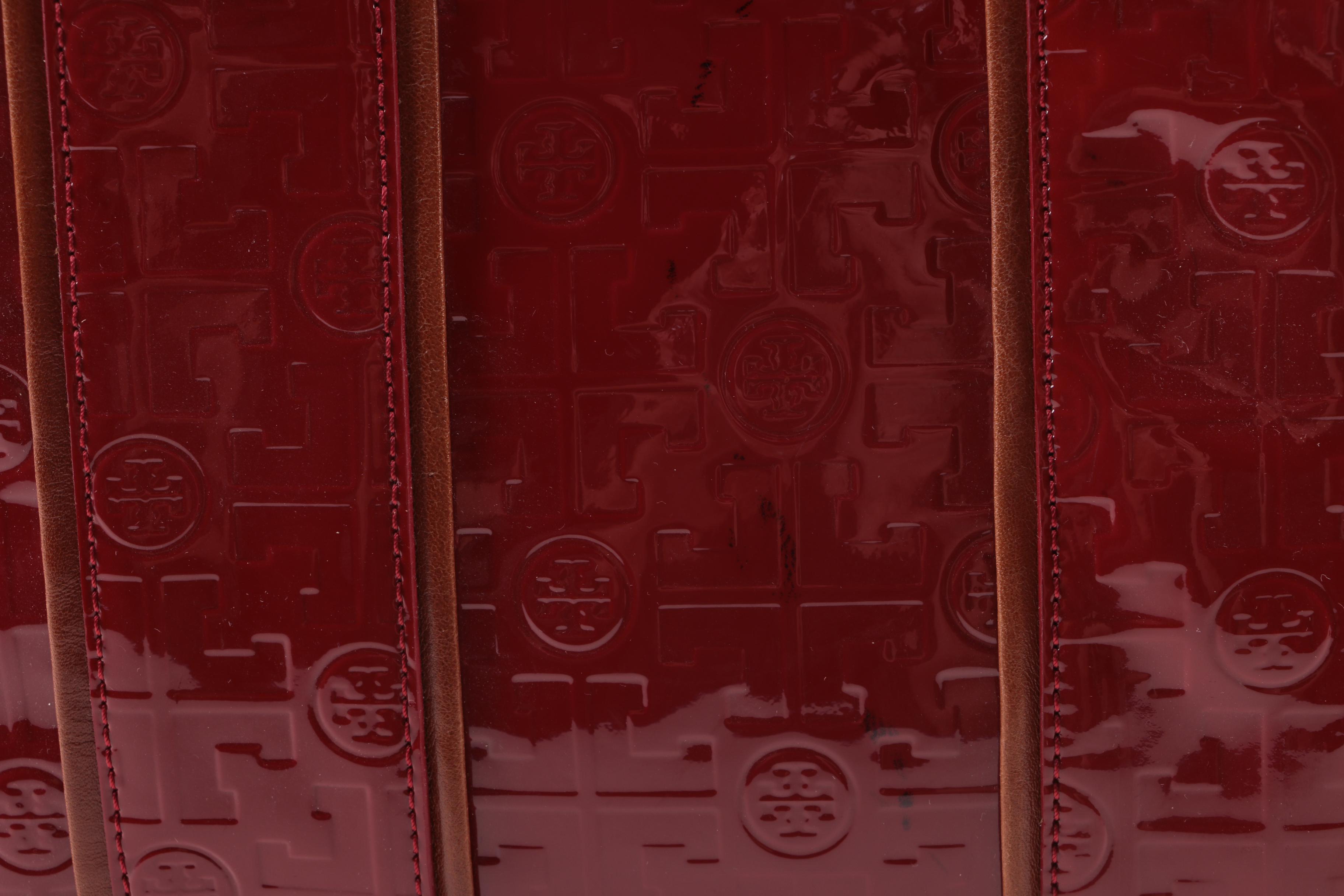 Tory Burch Signature Red Patent Leather and Tan Leather Tote