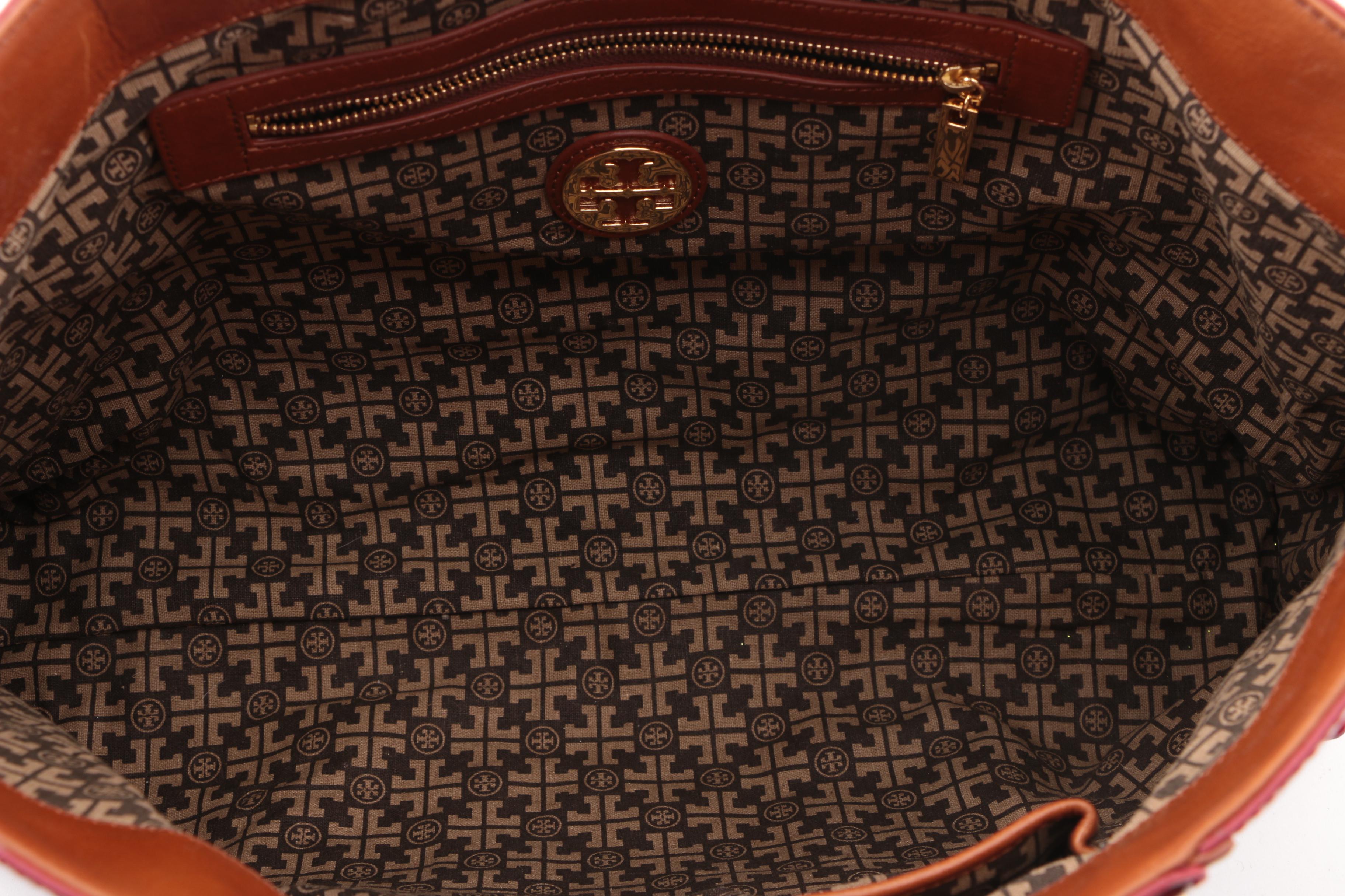 Tory Burch Signature Red Patent Leather and Tan Leather Tote