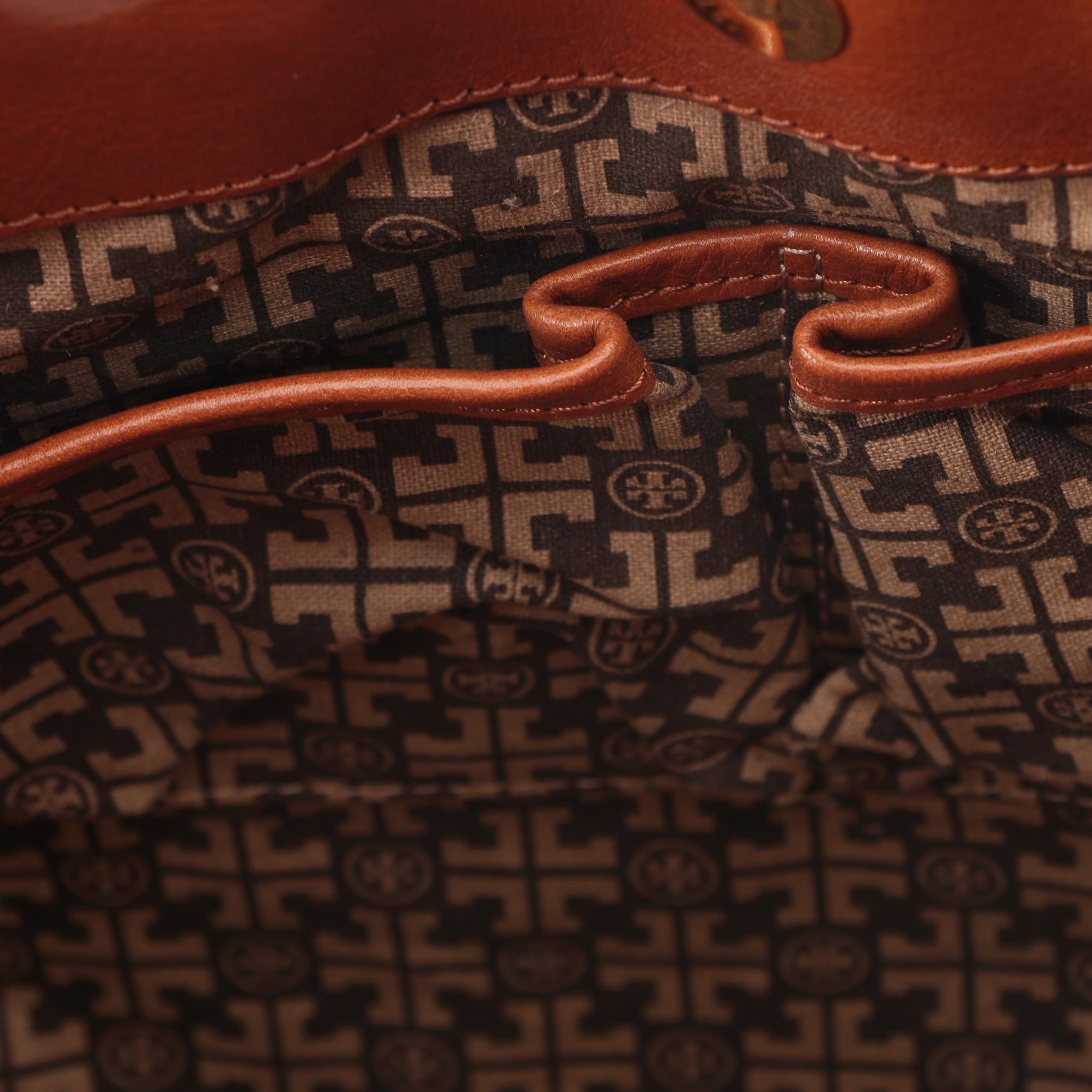 Tory Burch Signature Red Patent Leather and Tan Leather Tote