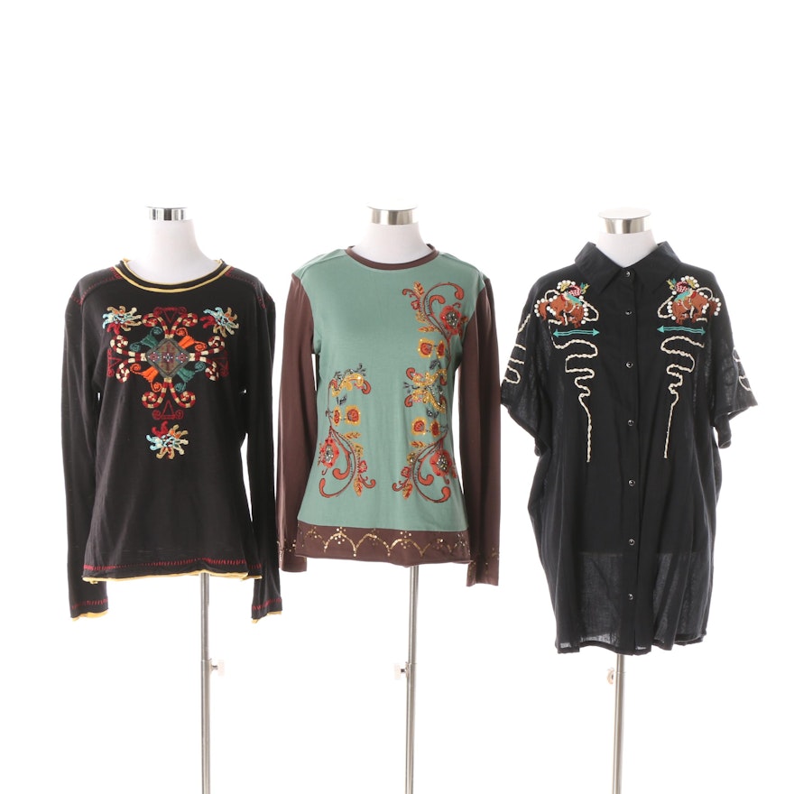 Women's Double D Ranch Western Style Embroidered Tops