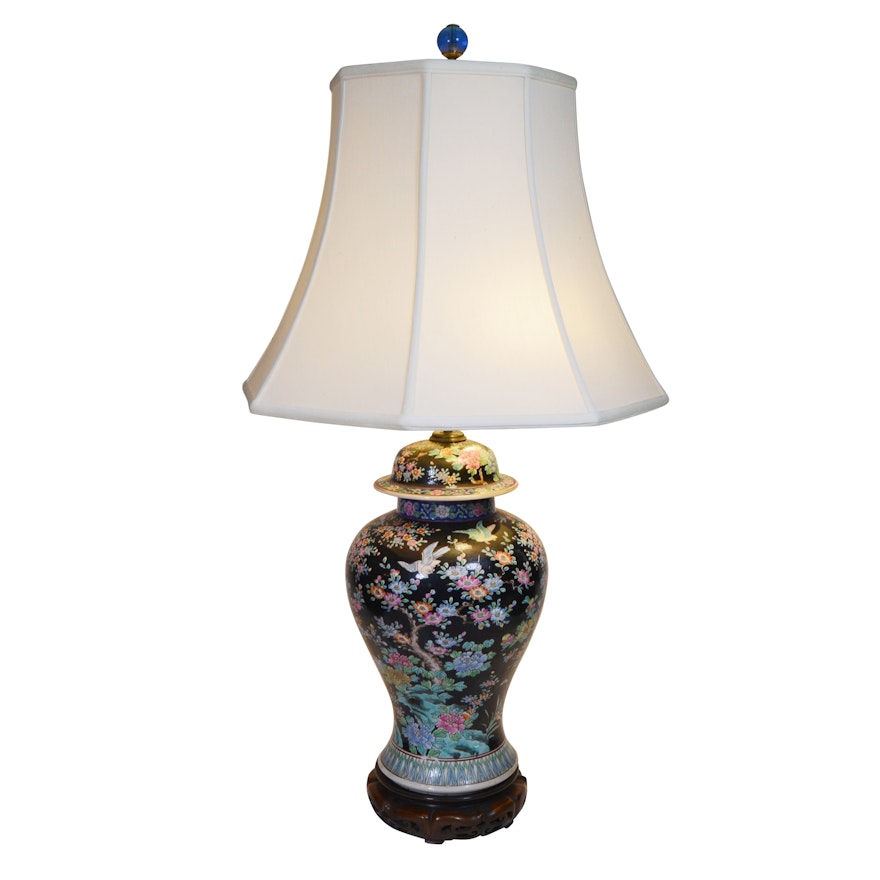 Hand-Painted Chinoiserie Porcelain Enameled Baluster Table Lamp