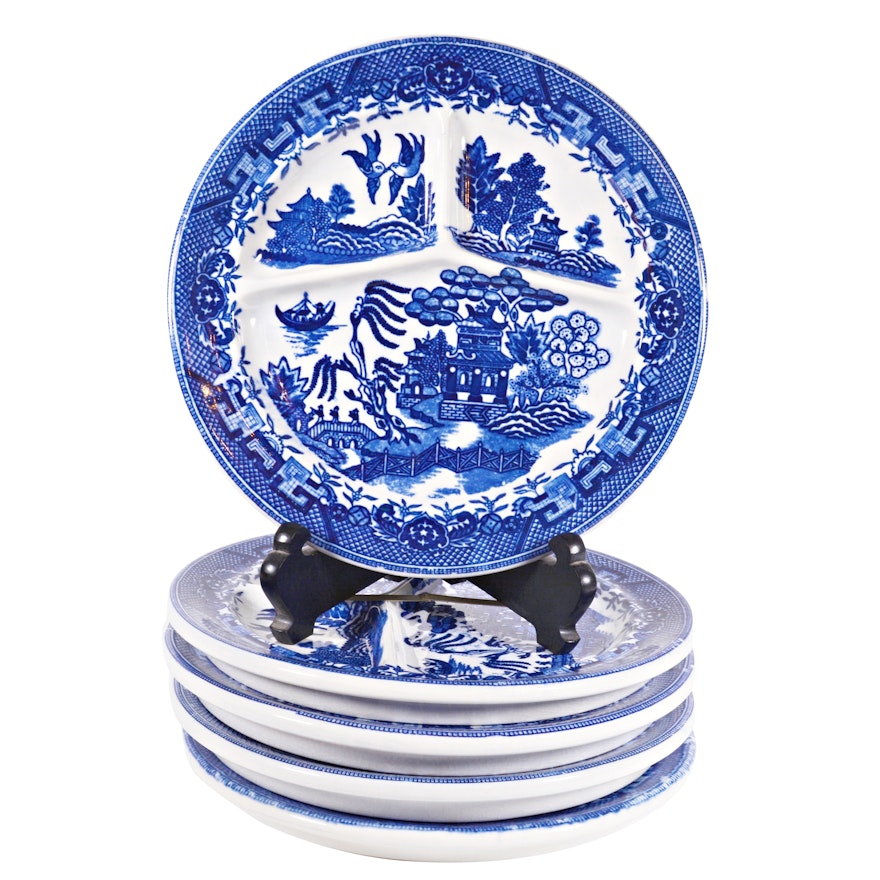 Moriyama "Blue Willow" Ceramic Divided Grill Plates