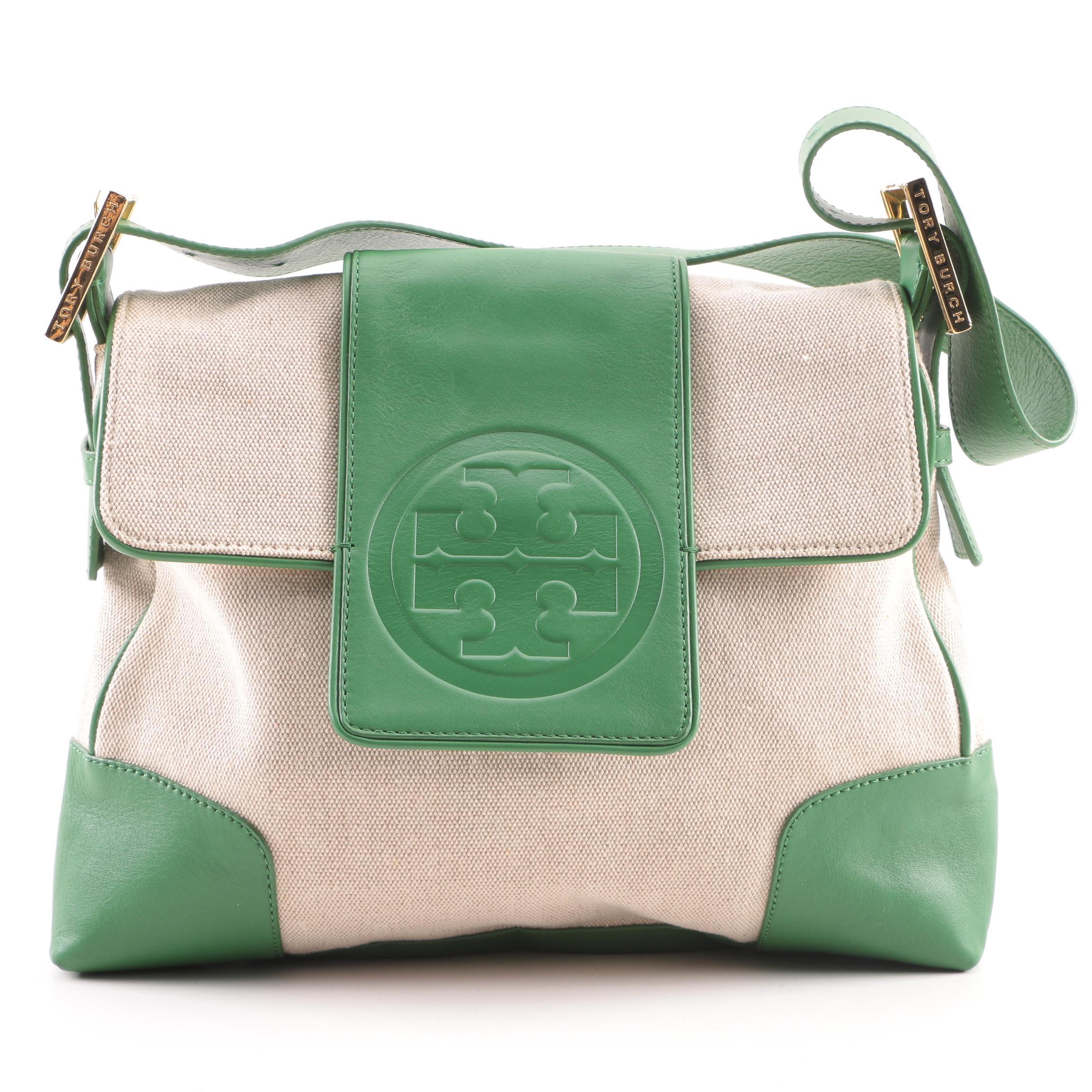 Tory Burch Canvas and Leather Shoulder Bag