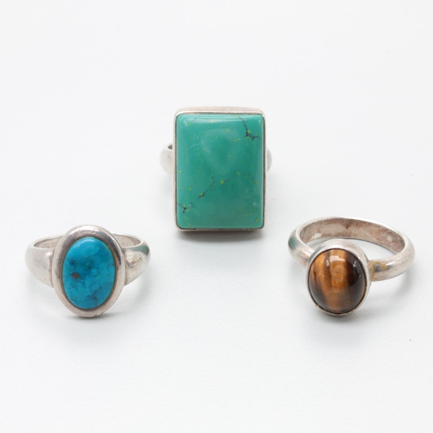 Sterling Silver Gemstone Rings Including Arya Green Turquoise Ring
