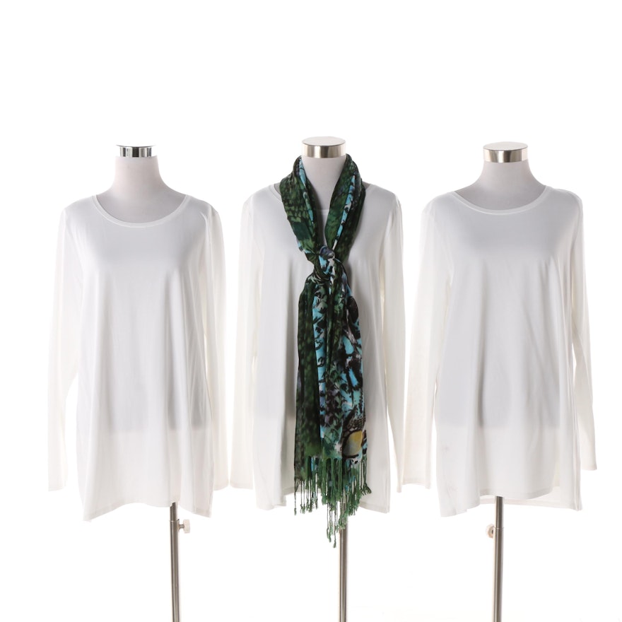 J. Jill White Stretch Cotton Tunic Tees and From The Heart Scarf