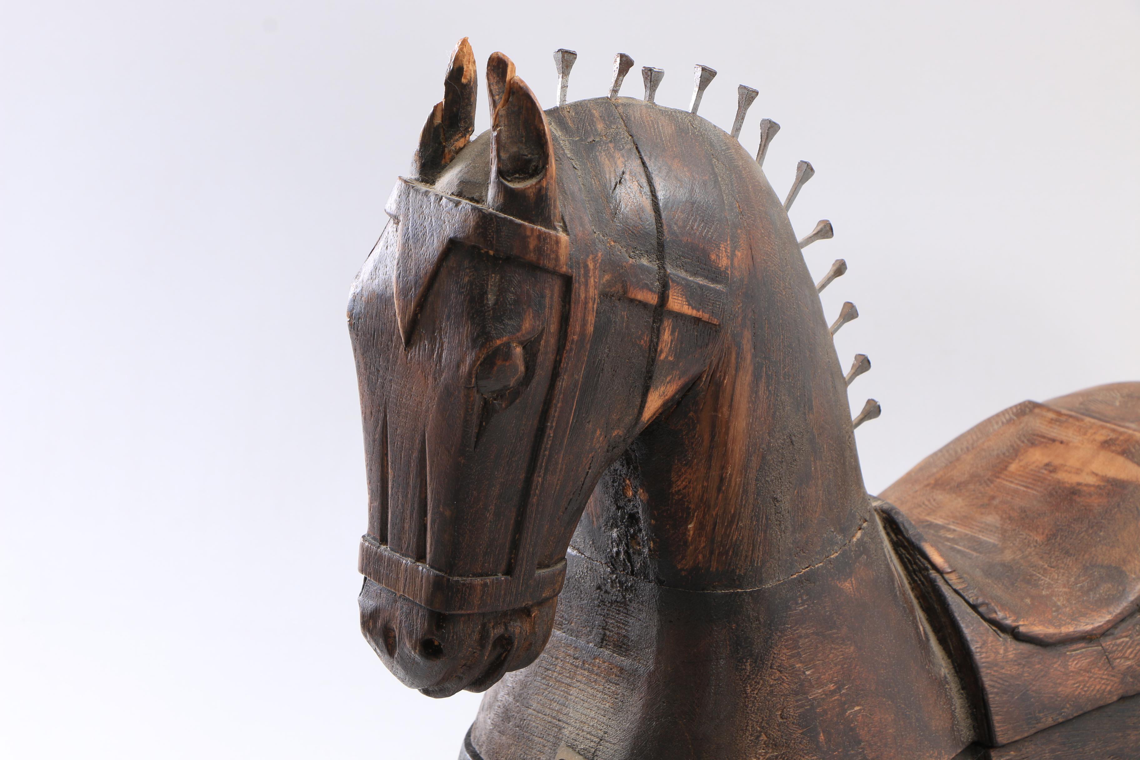 Vintage Wooden Ride-On Horse with Storage