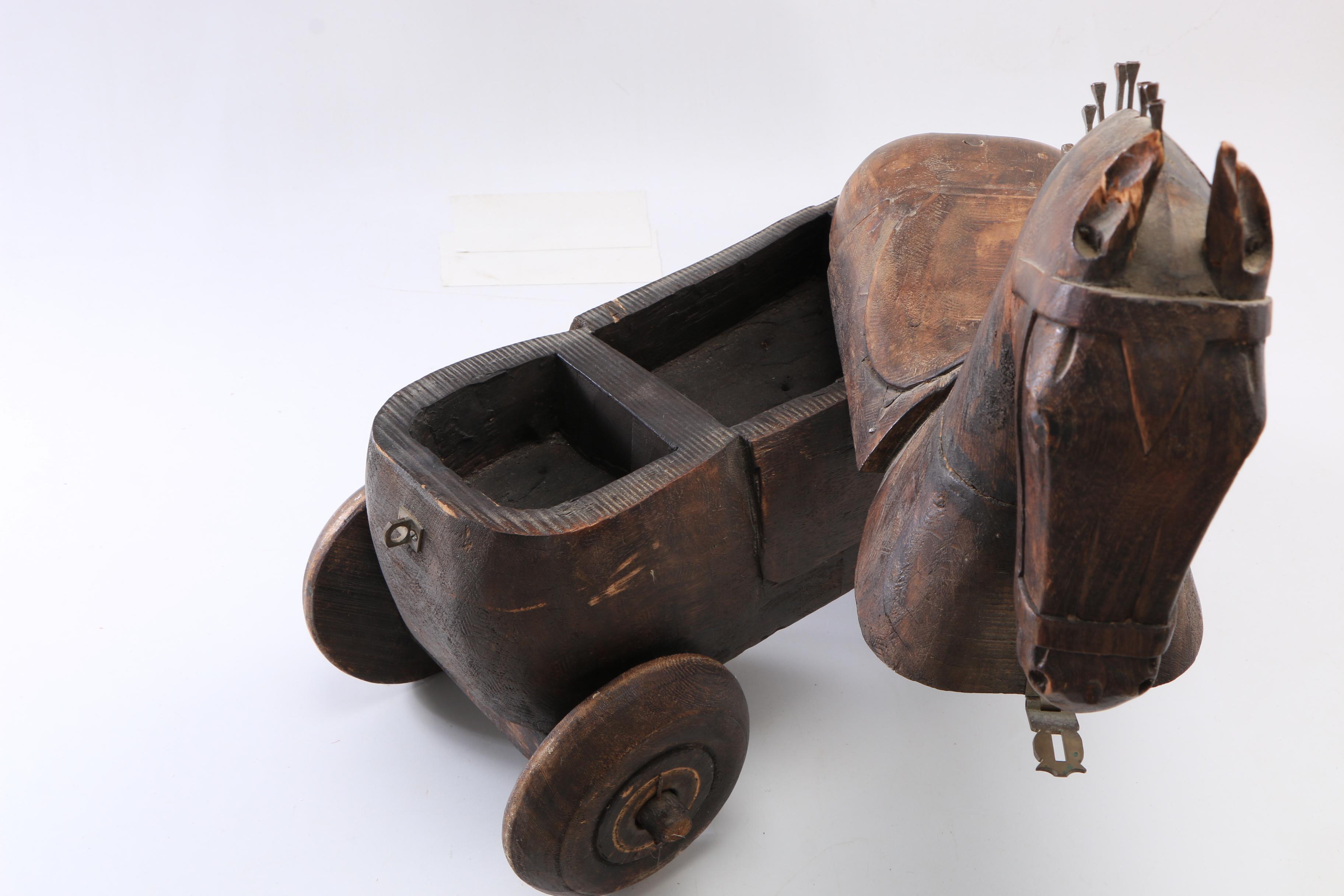 Vintage Wooden Ride-On Horse with Storage