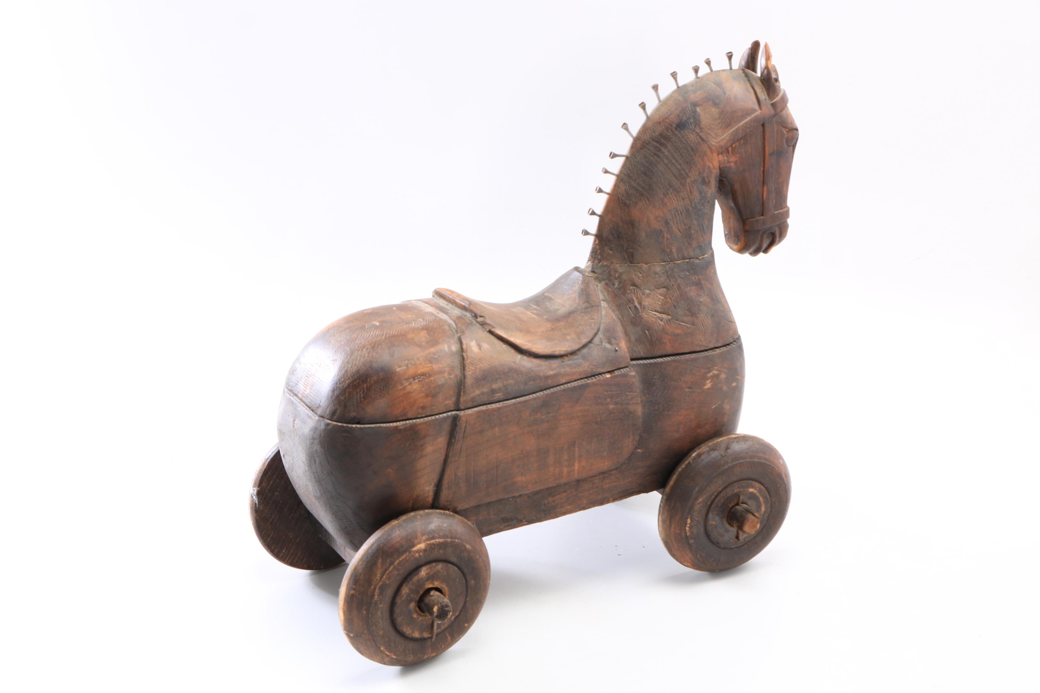 Vintage Wooden Ride-On Horse with Storage