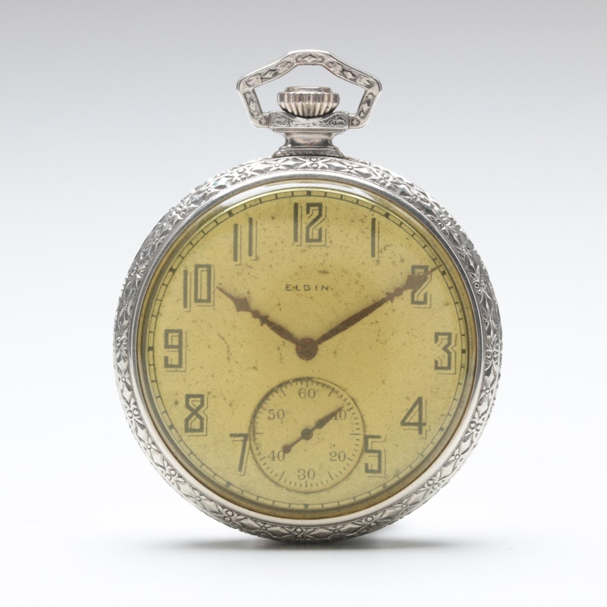 Circa 1925 Elgin 10K Gold Filled Open Face Pocket Watch