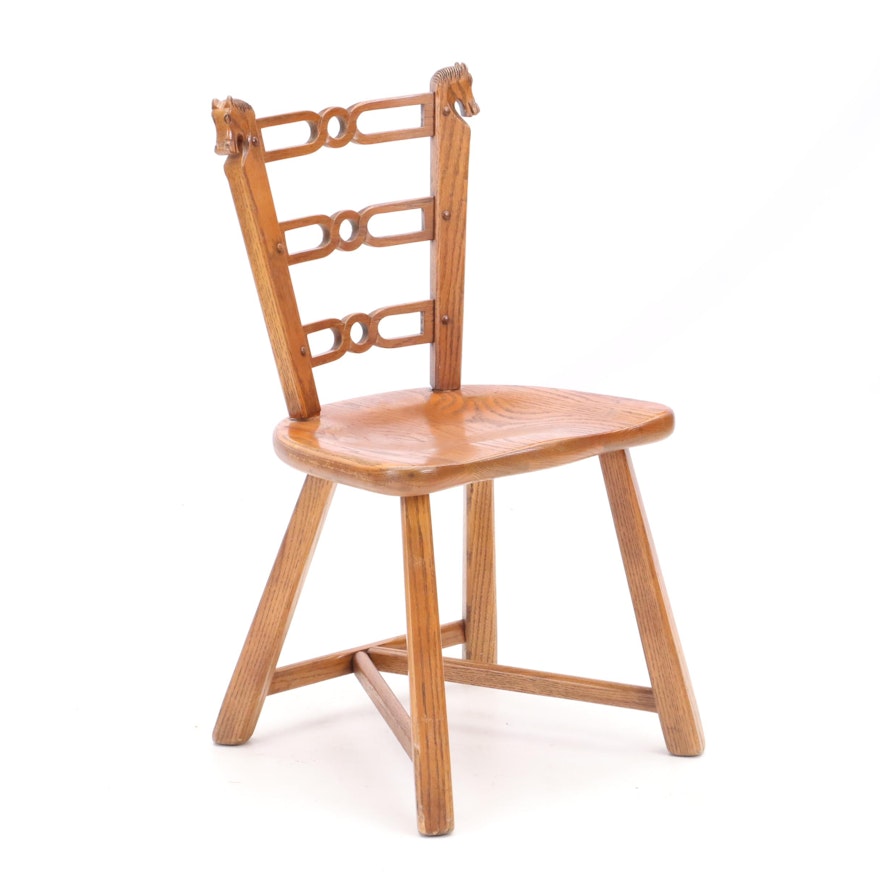 Vintage Romweber Style Viking Oak Horse Head Side Chair