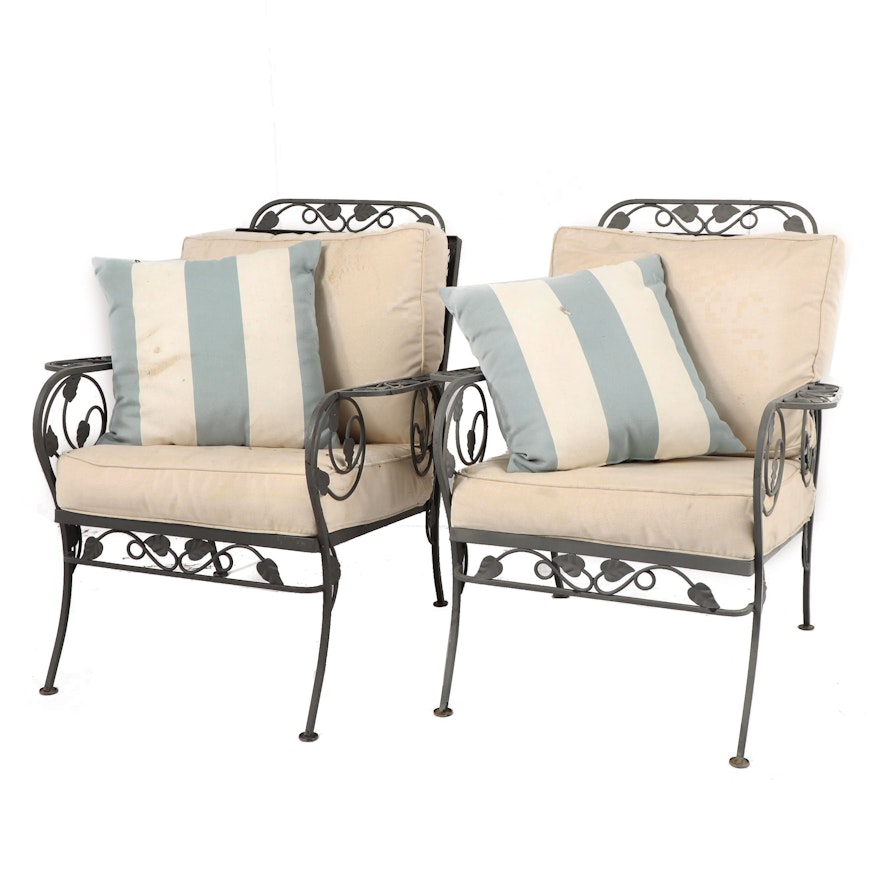 Foliate Motif Metal Patio Armchairs with Cushions