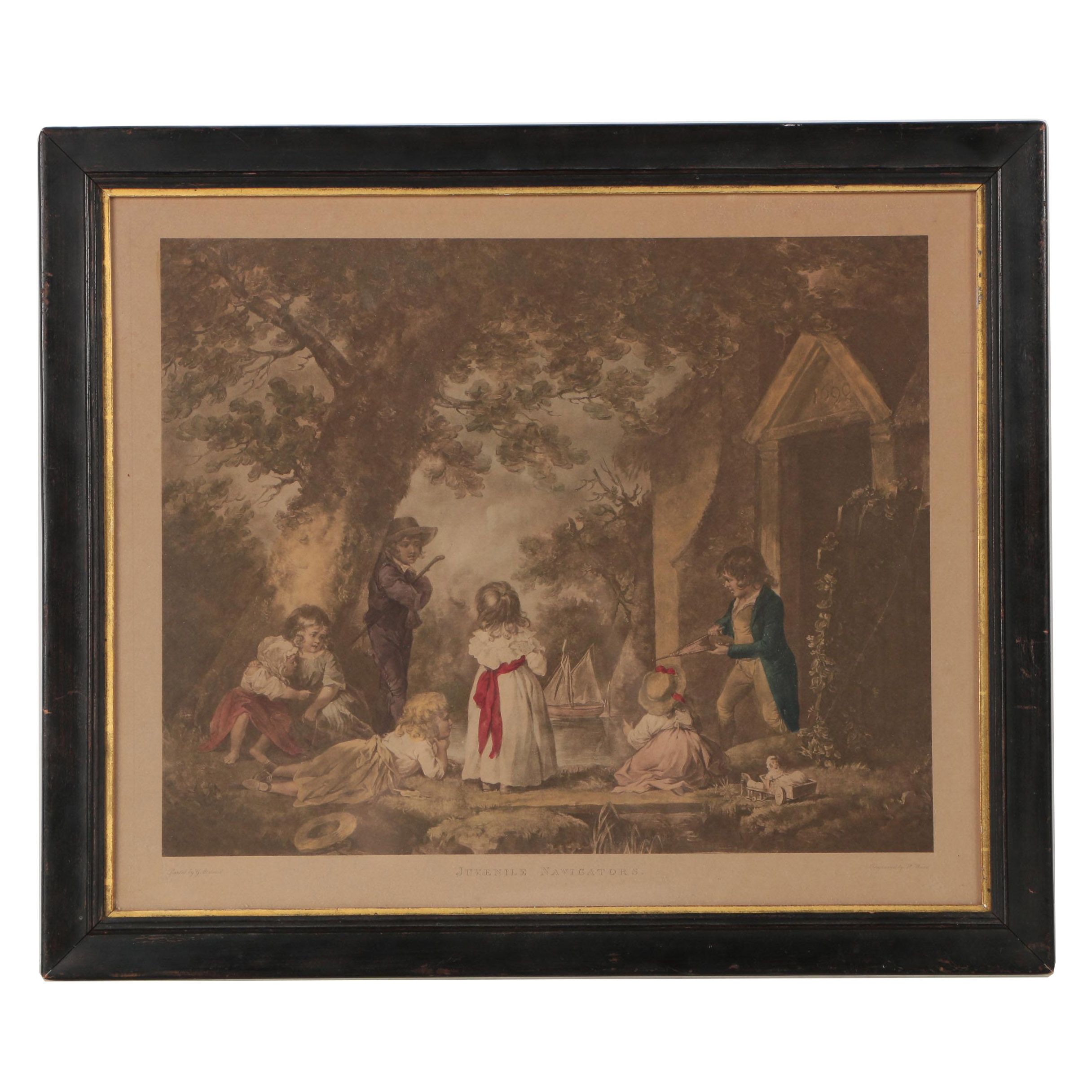 Hand-Colored Rotogravure after George Morland "Juvenile Navigators"