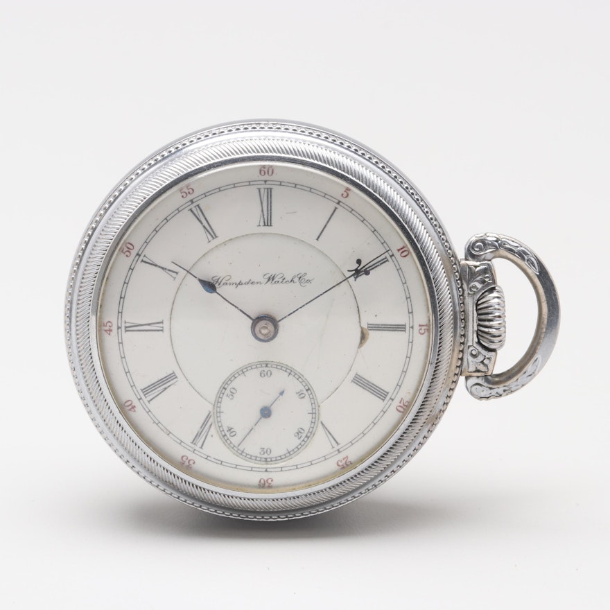 Circa 1897 Hampden Watch Co. Silver Tone Railroad Grade Open Face Pocket Watch