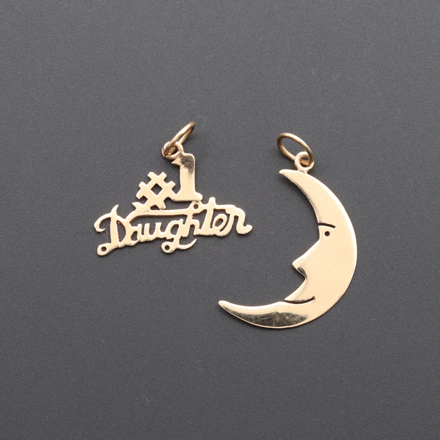 14K Yellow Gold Moon Pendant and #1 Daughter Pendant