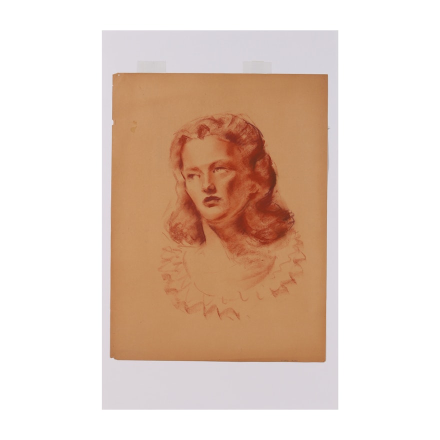 Robert Whitmore  Conté Crayon Drawing "Lady with Ruffled Collar"