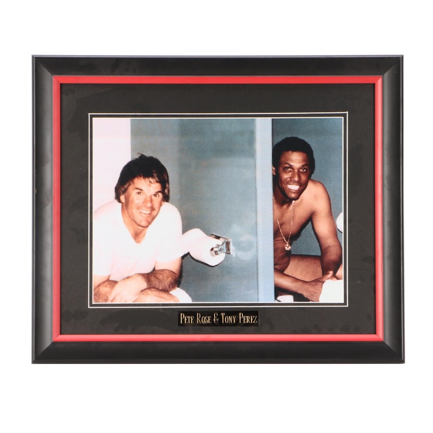 Pete Rose & Tony Perez "Sitting On The Throne" Matted and Framed Display