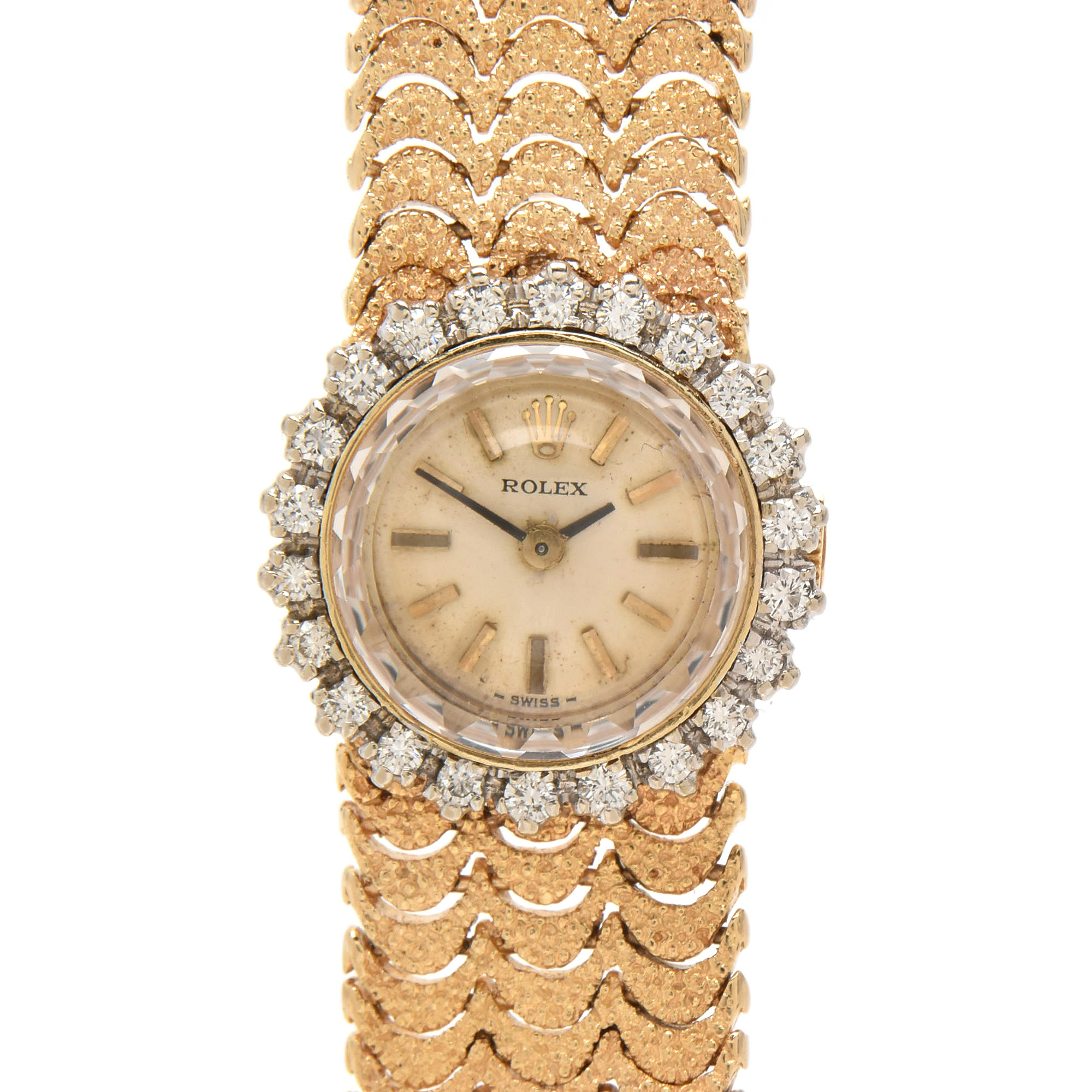 Vintage Rolex 14K Yellow Gold and Diamond Bezel Watch