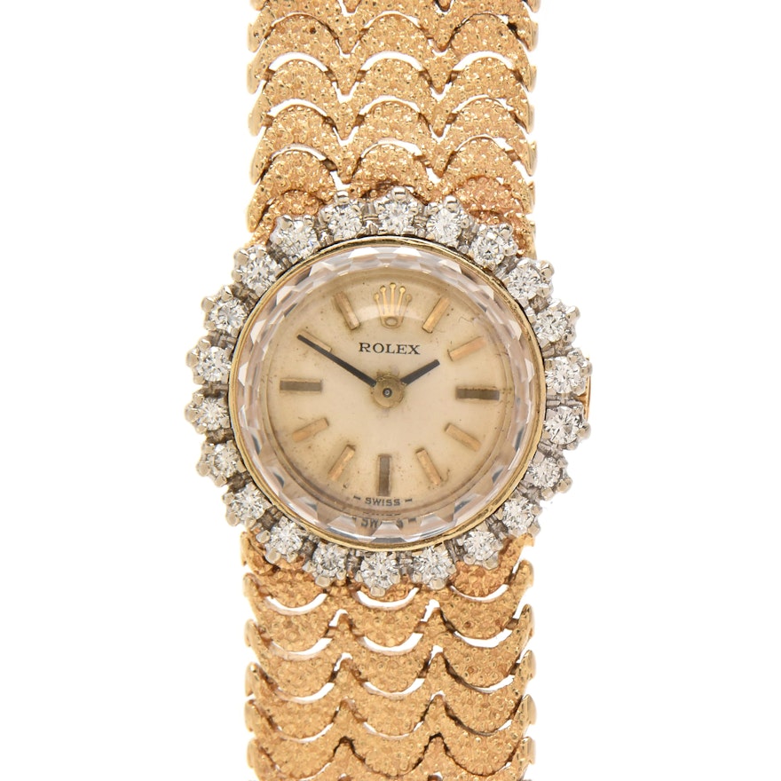 Vintage Rolex 14K Yellow Gold and Diamond Bezel Wristwatch