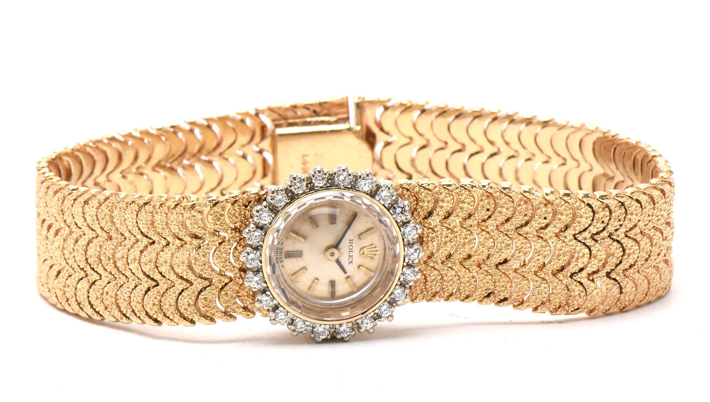 Vintage Rolex 14K Yellow Gold and Diamond Bezel Watch