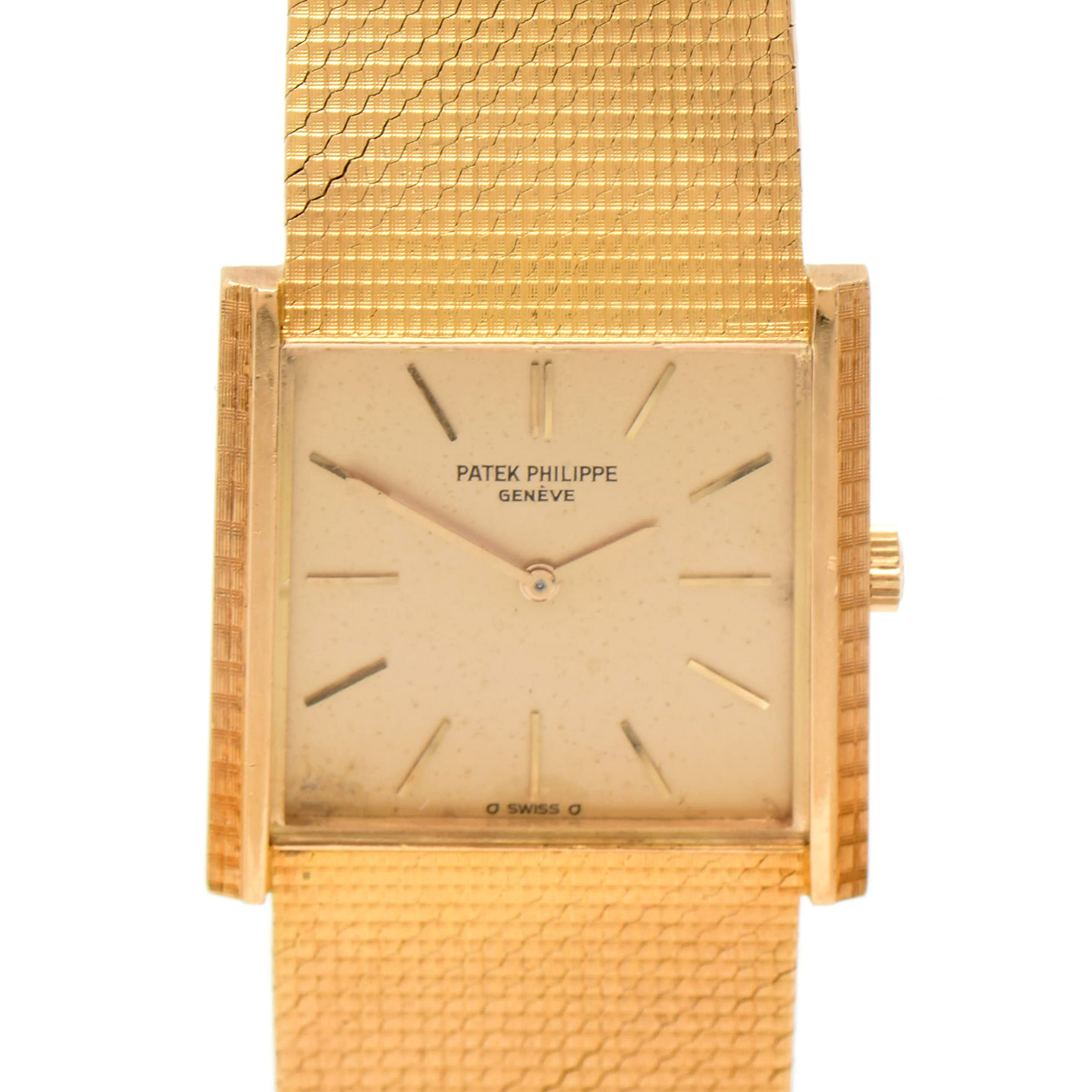 1970s Patek Philippe 18K Yellow Gold Square Dial with Mesh Bracelet Watch