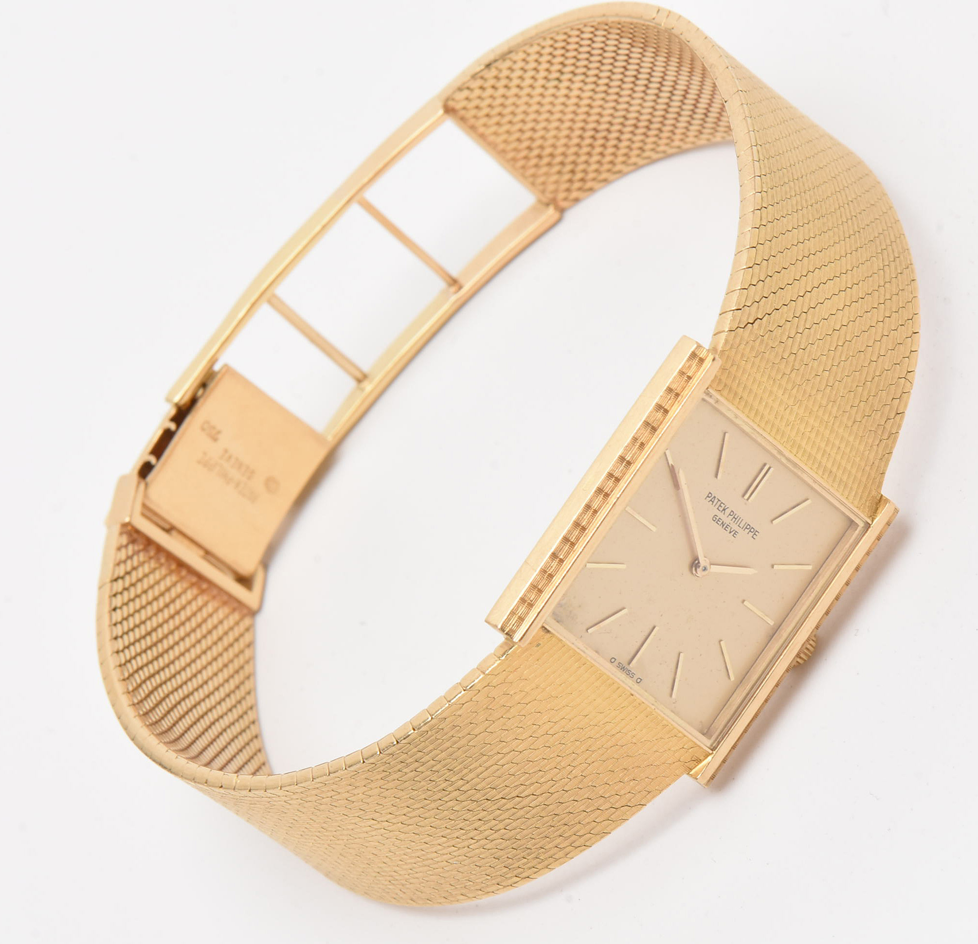 1970s Patek Philippe 18K Yellow Gold Square Dial with Mesh Bracelet Watch