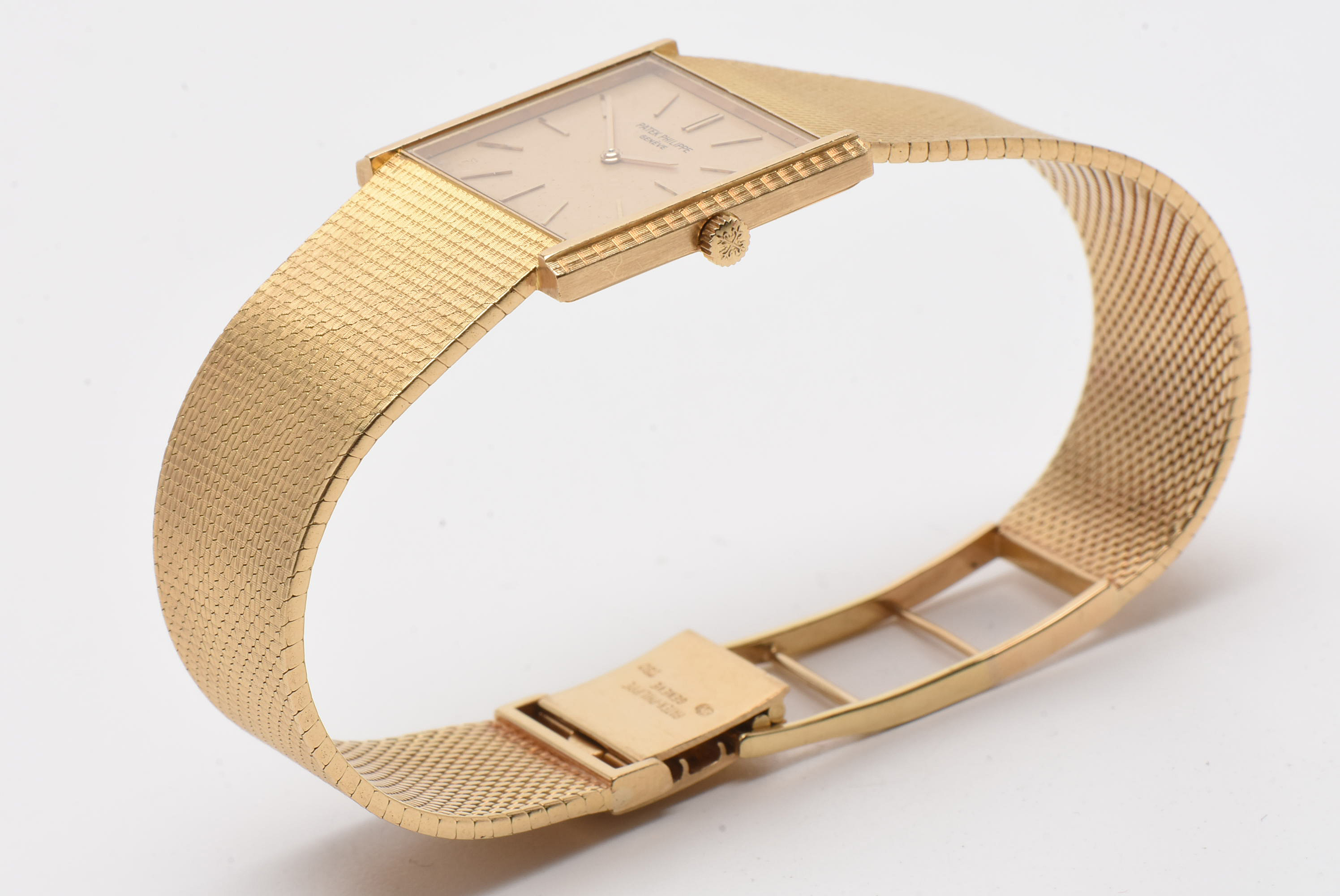 1970s Patek Philippe 18K Yellow Gold Square Dial with Mesh Bracelet Watch