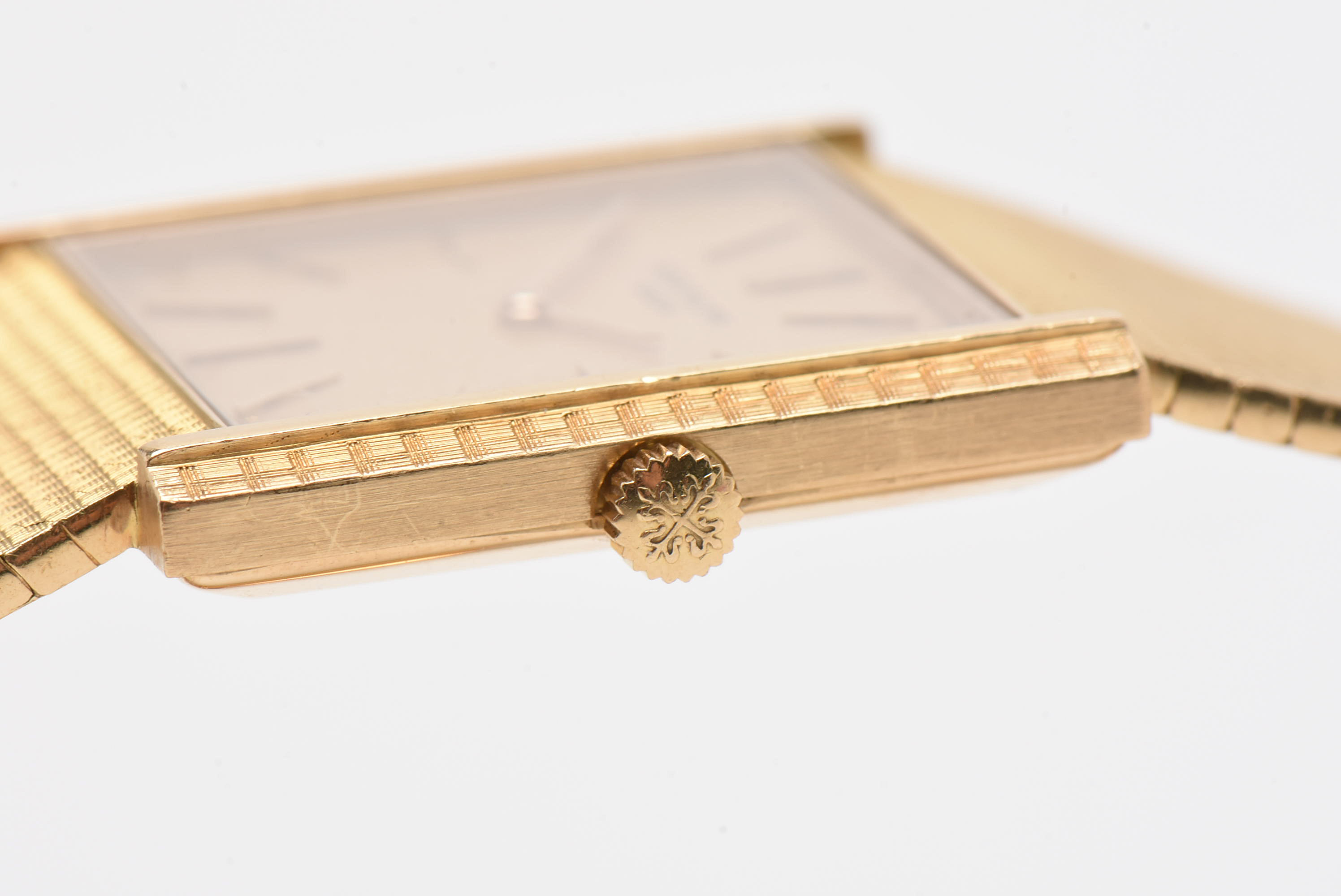 1970s Patek Philippe 18K Yellow Gold Square Dial with Mesh Bracelet Watch