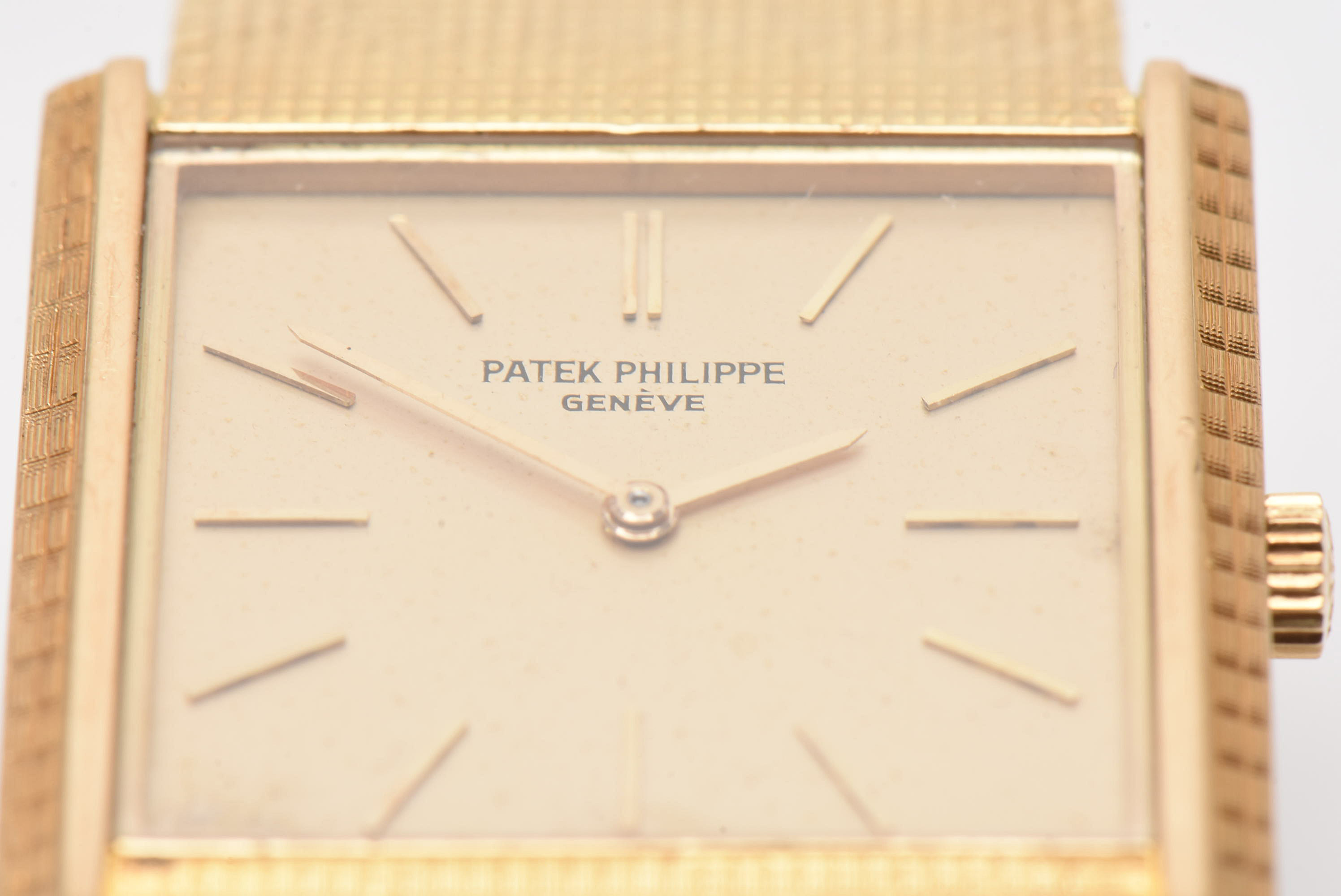 1970s Patek Philippe 18K Yellow Gold Square Dial with Mesh Bracelet Watch