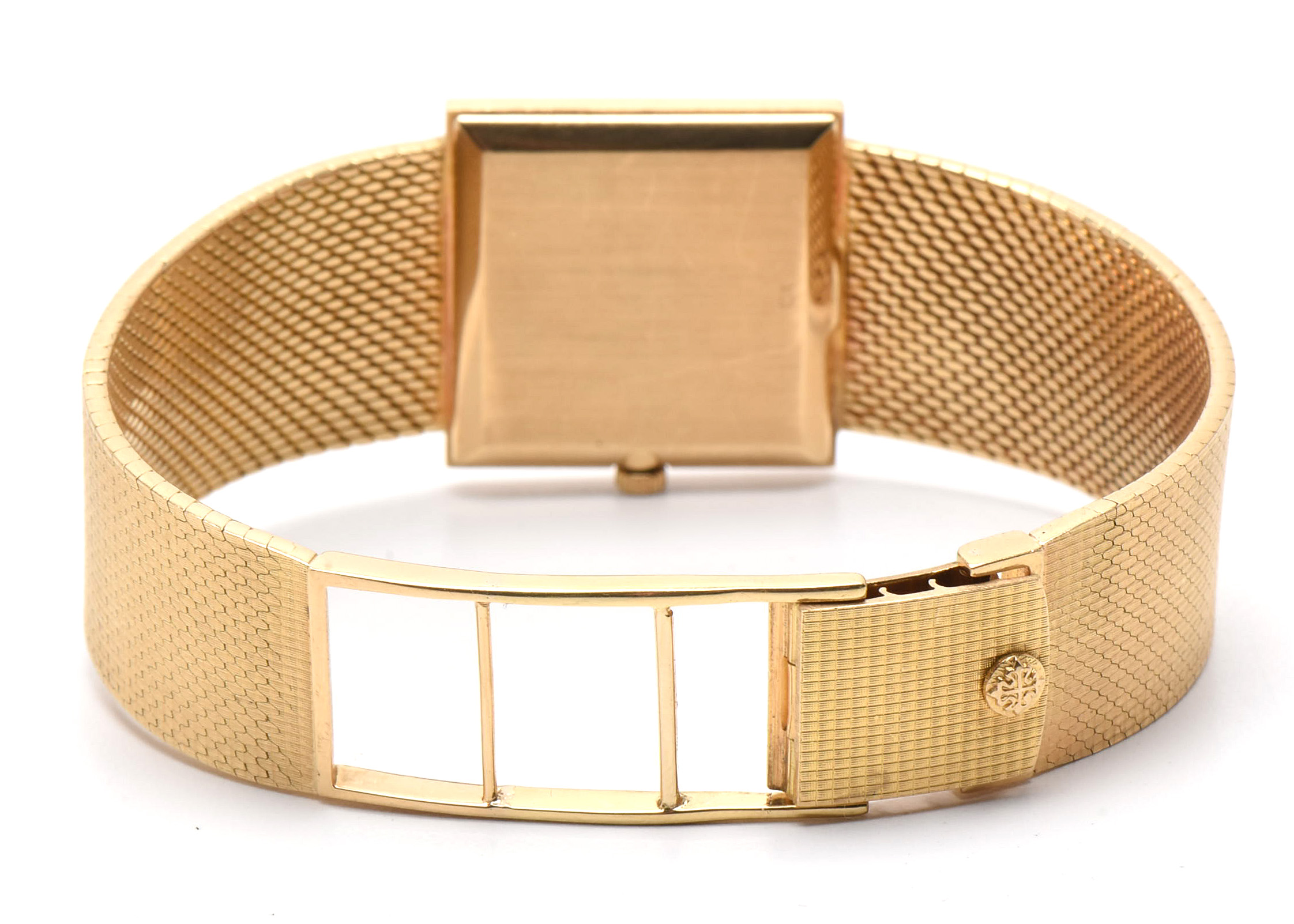 1970s Patek Philippe 18K Yellow Gold Square Dial with Mesh Bracelet Watch