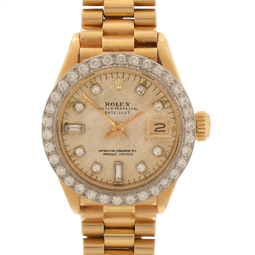 Rolex 18K Yellow Gold and Diamond Oyster Perpetual DateJust Wristwatch