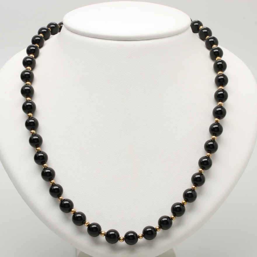 14K Yellow Gold Black Onyx Necklace