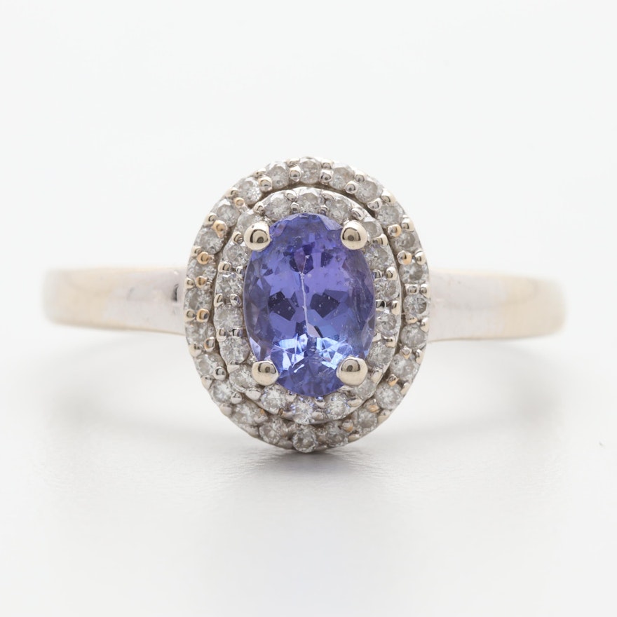 14K White Gold Tanzanite and Diamond Ring