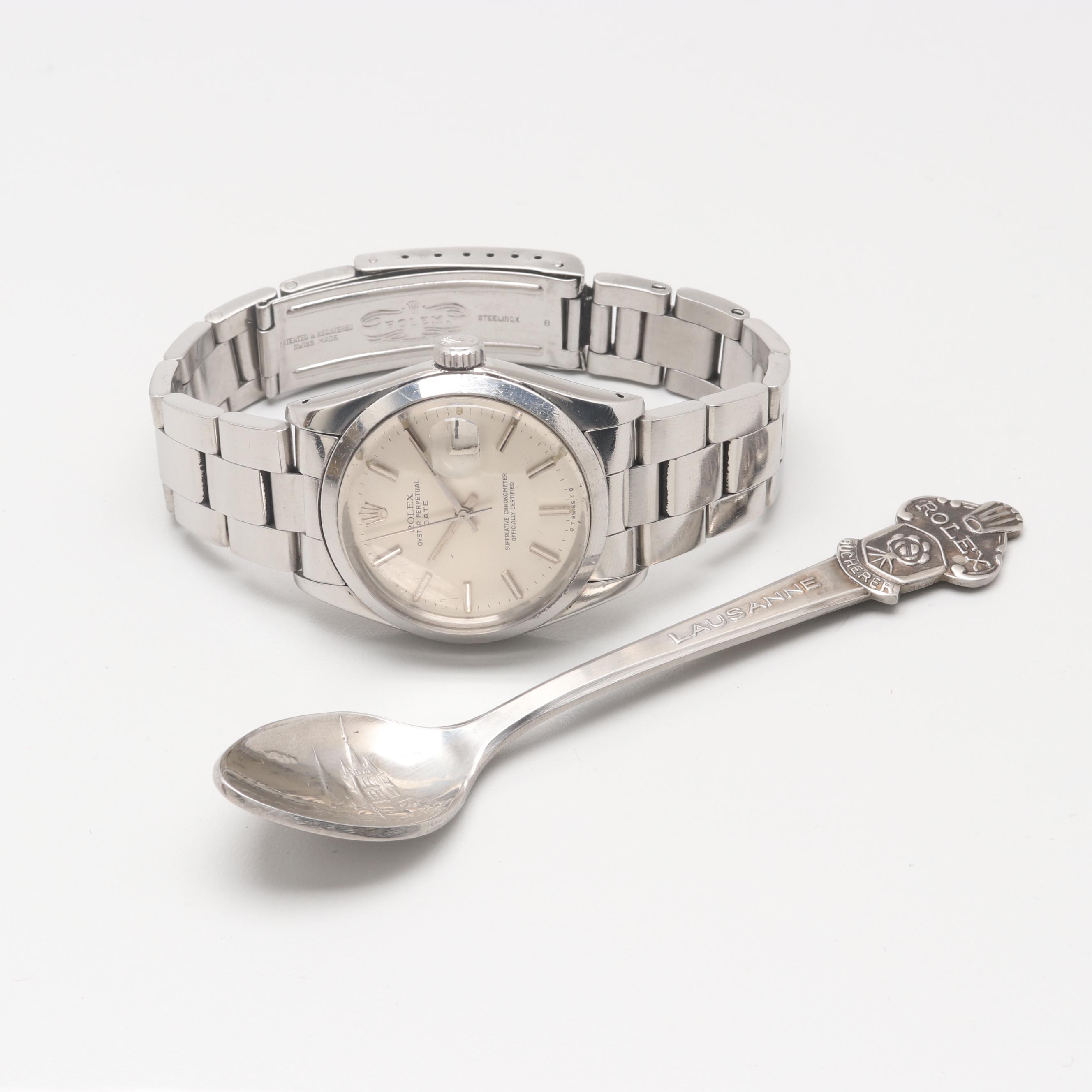 Circa 1974 Rolex Oyster Perpetual Date Watch with Souvenir Spoon