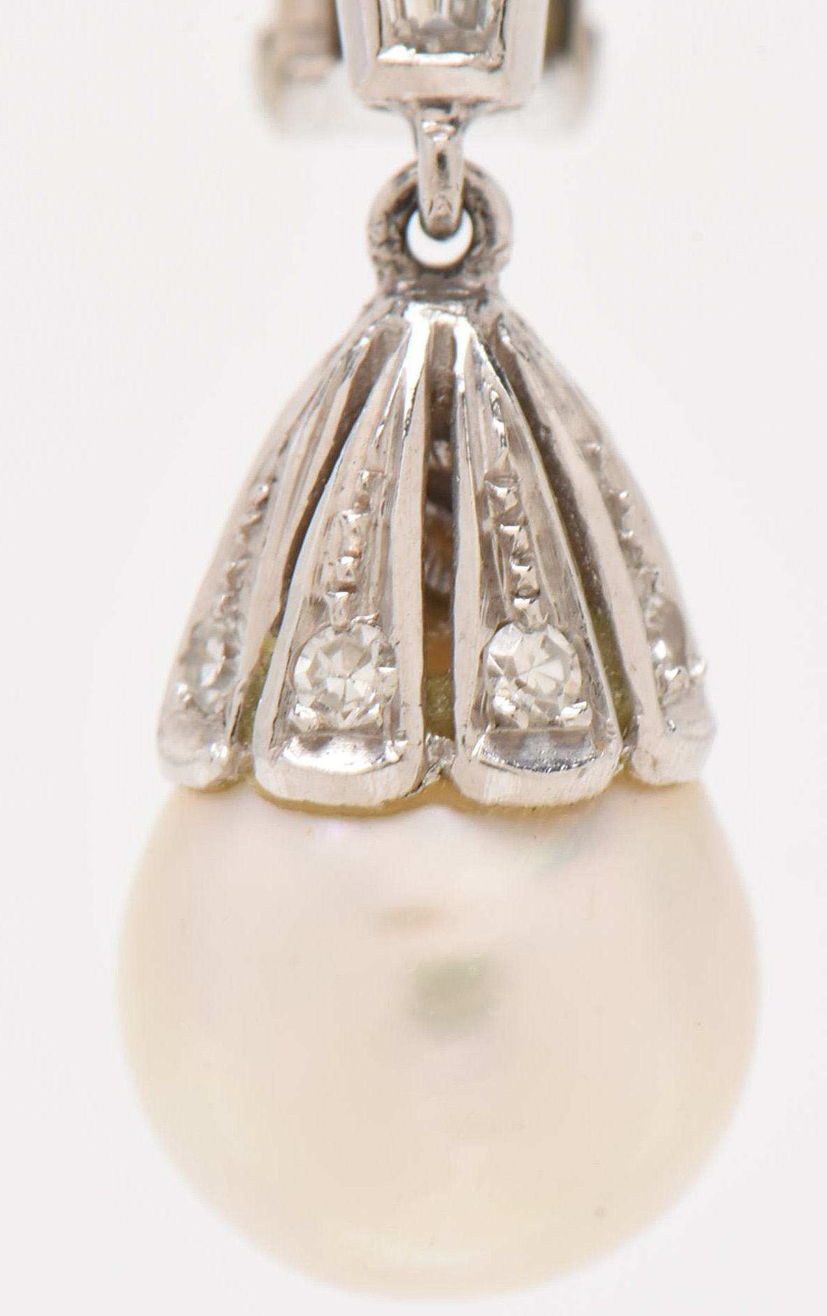 Art Deco Style Platinum 14K Gold Cultured Pearl and 1.53 CTW Diamond Earrings