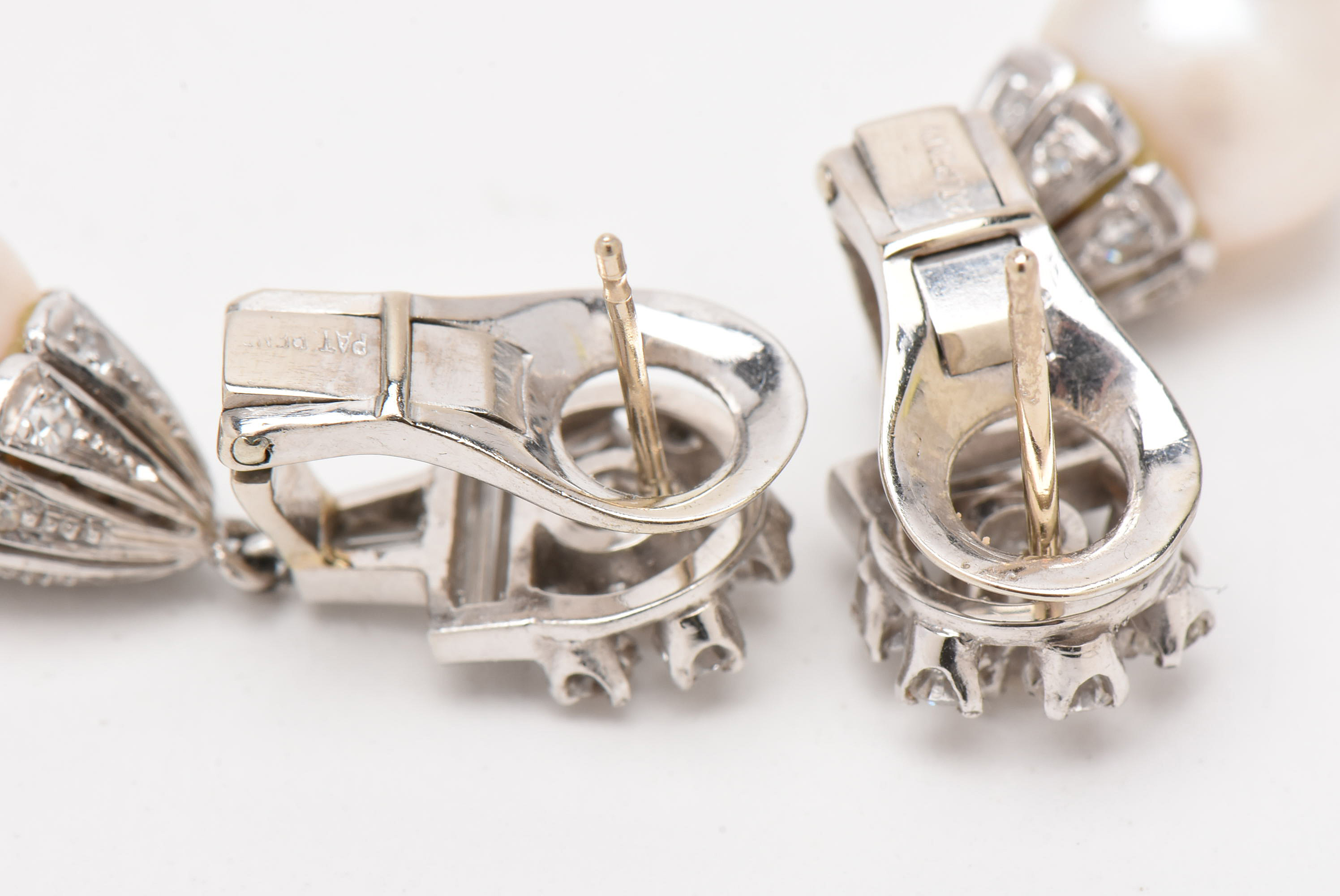 Art Deco Style Platinum 14K Gold Cultured Pearl and 1.53 CTW Diamond Earrings