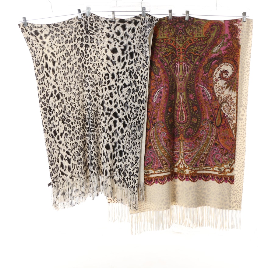 Rikka Paisley Print Scarf with Unlabeled Leopard Print Scarf