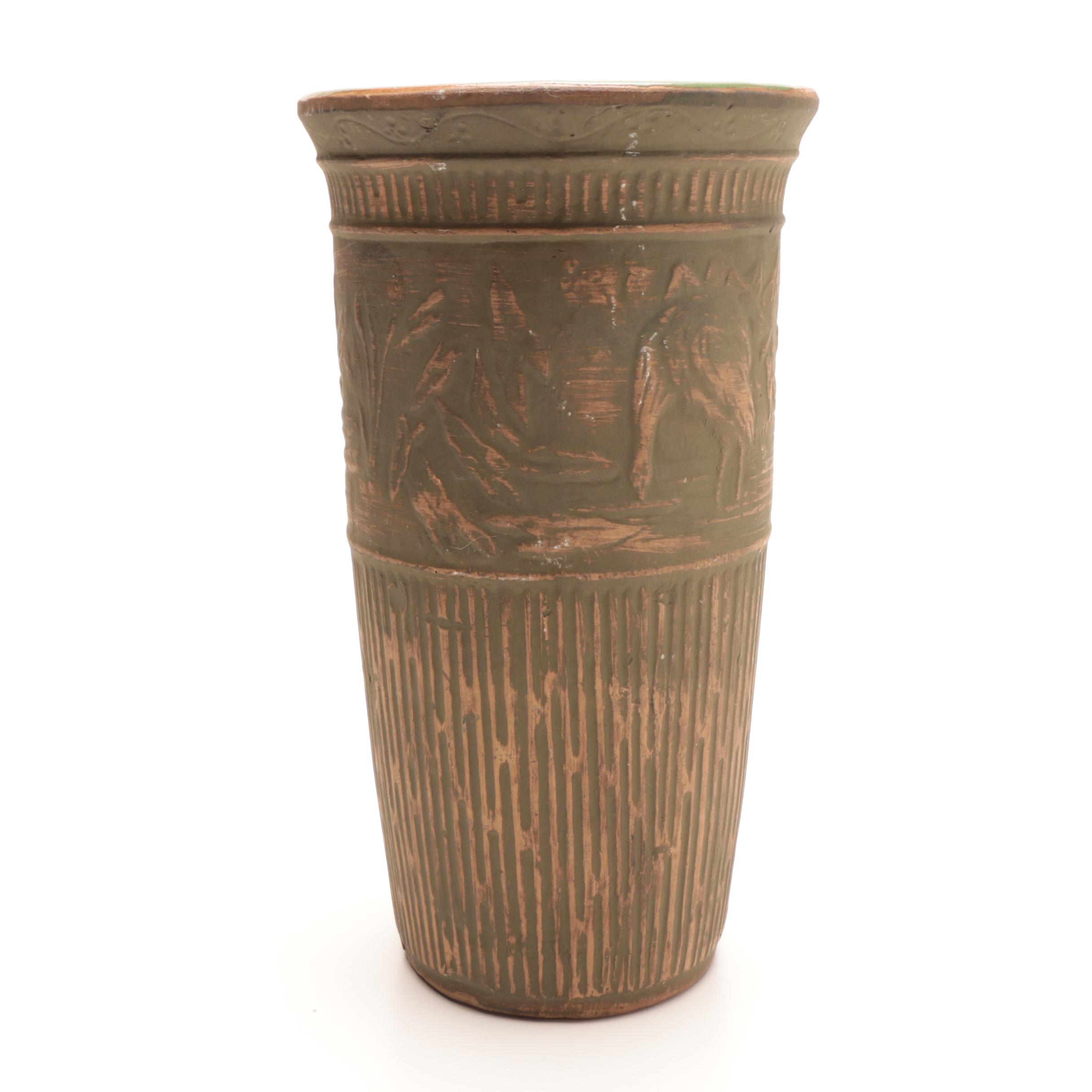 Red Wing Union Stoneware Brushware "Crane" Scenic Vase