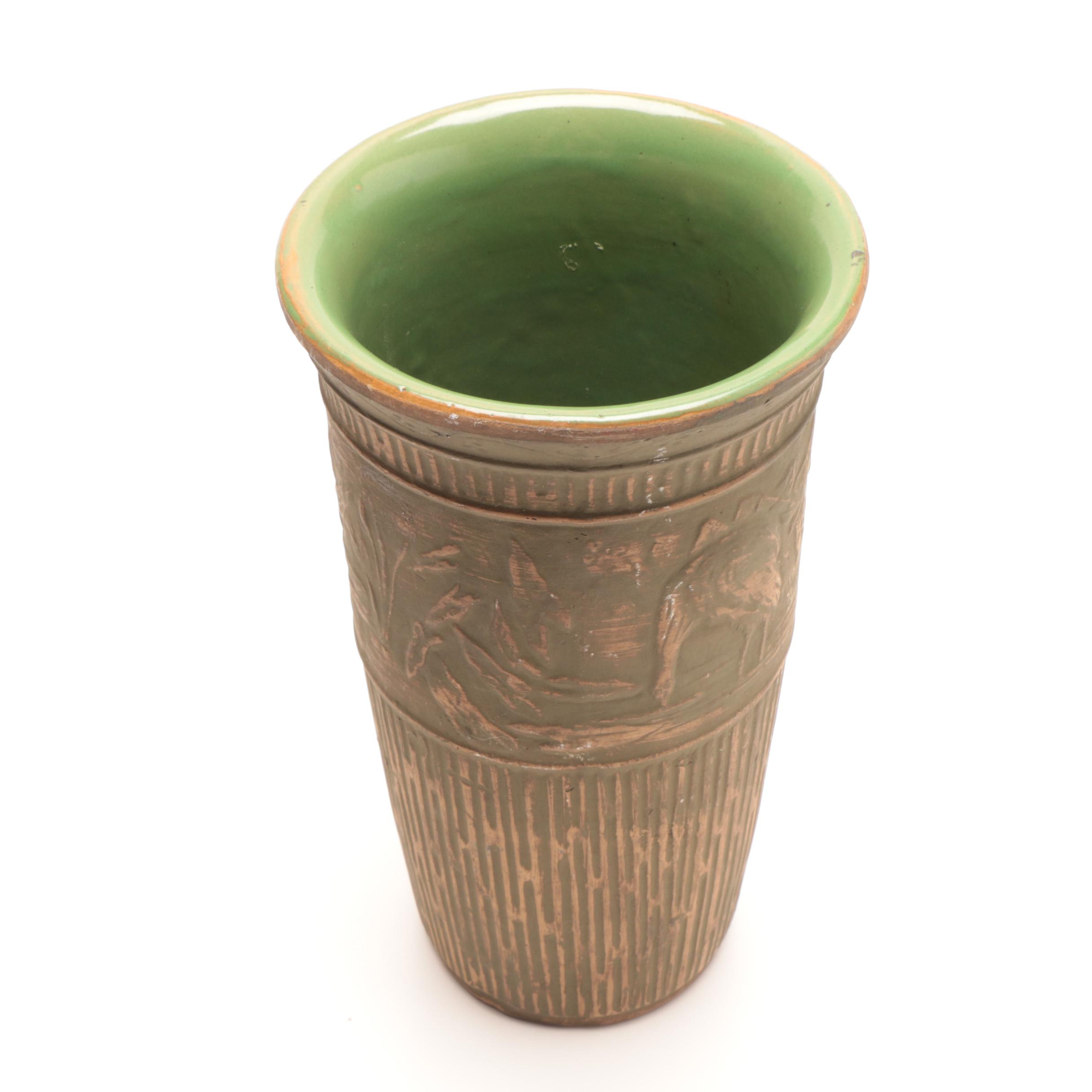 Red Wing Union Stoneware Brushware "Crane" Scenic Vase