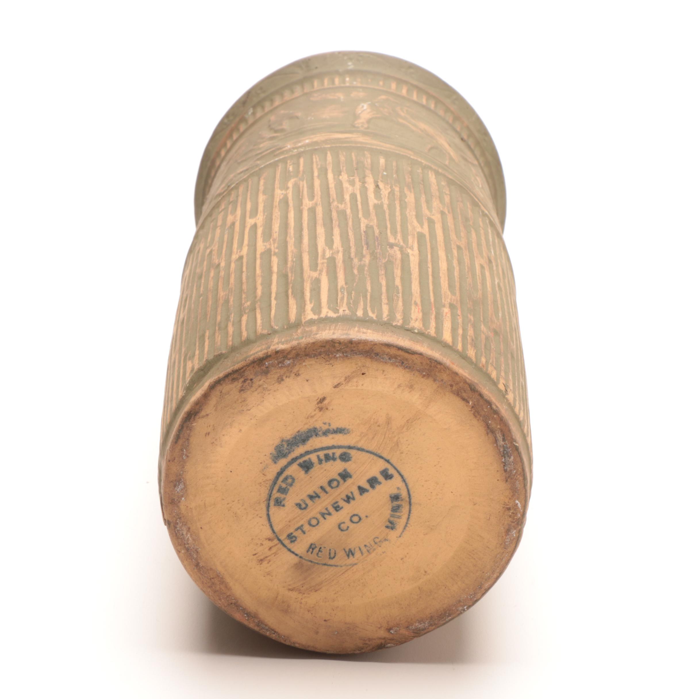 Red Wing Union Stoneware Brushware "Crane" Scenic Vase