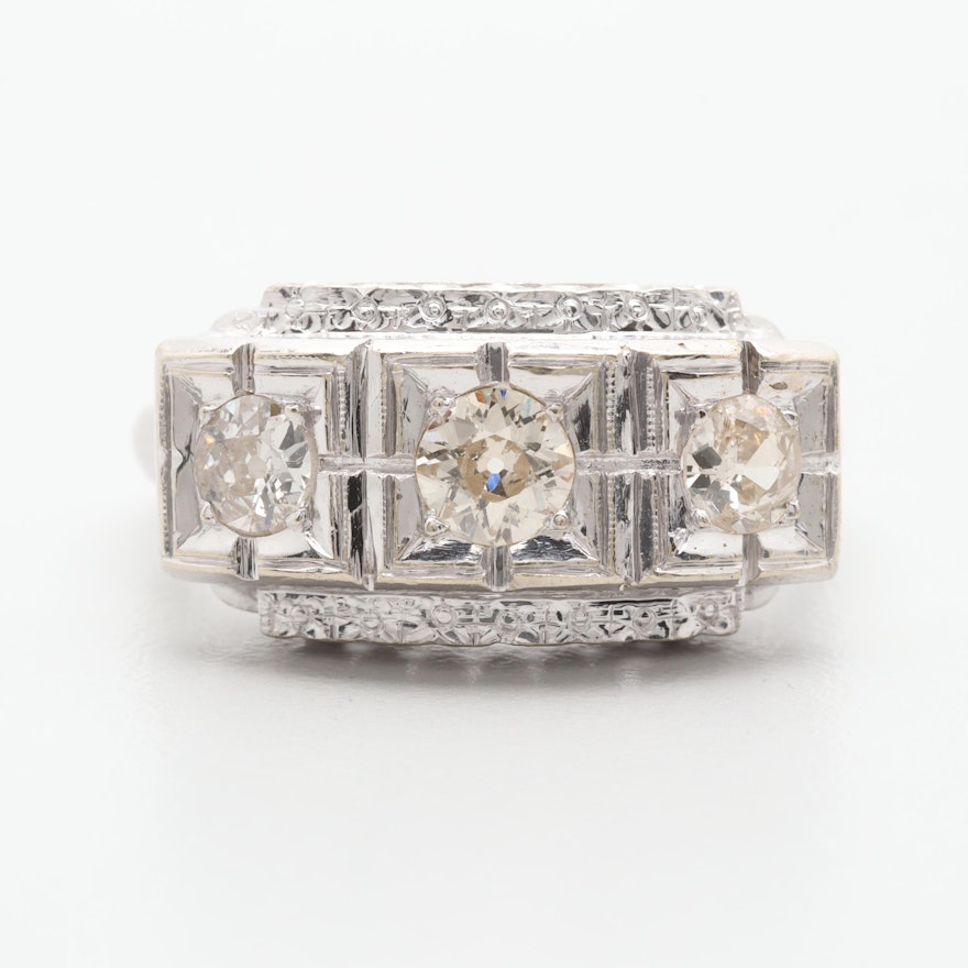 Art Deco 14K White Gold Diamond Ring