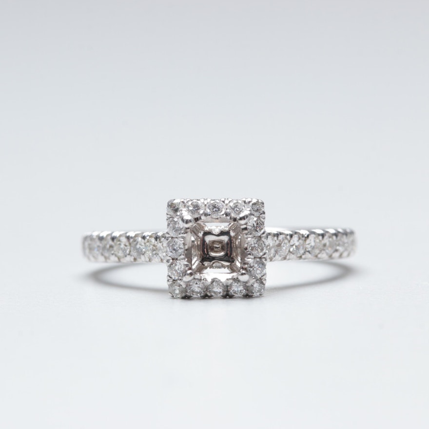 14K White Gold Diamond Semi-Mount Ring