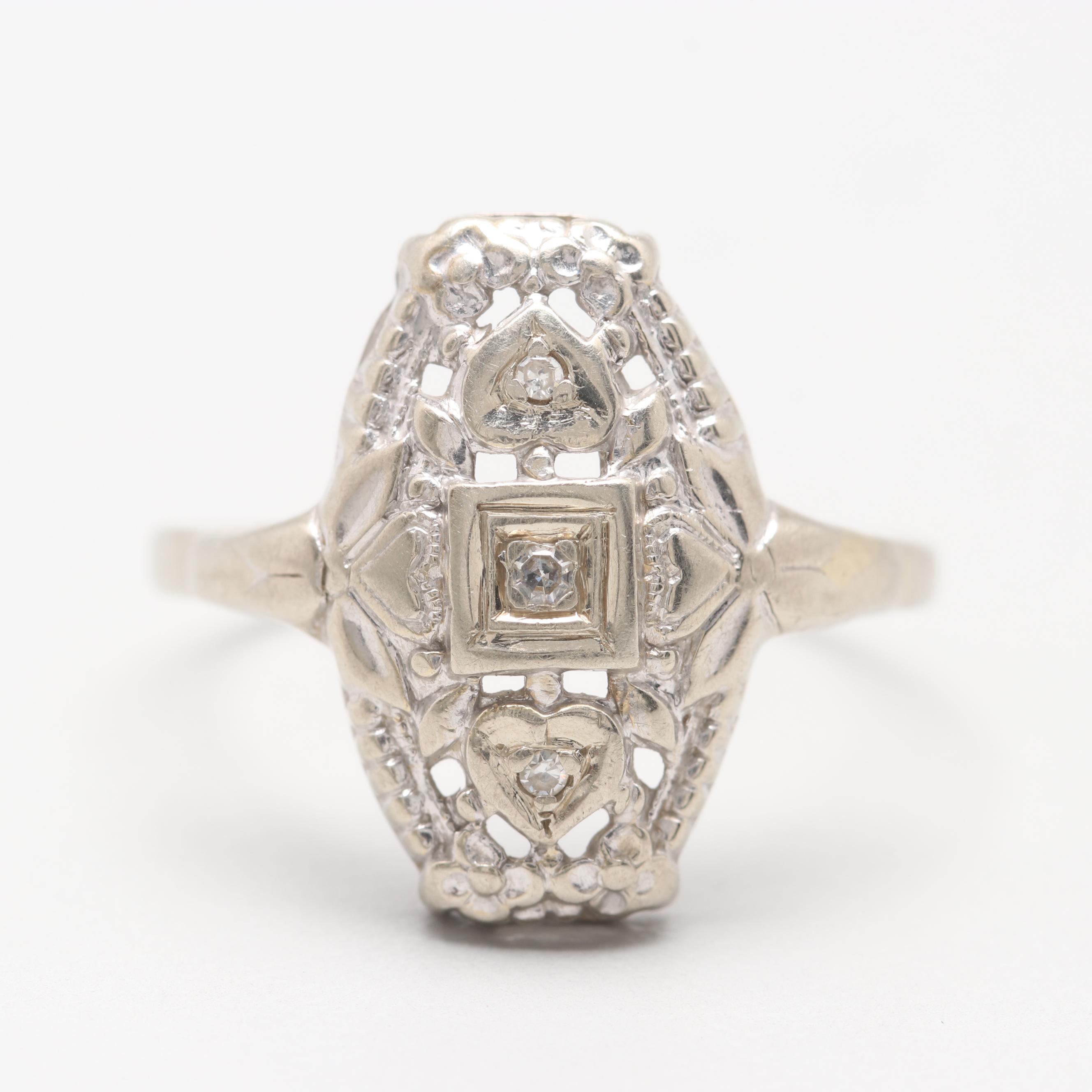 Circa 1930s Karlan & Bleicher 14K White Gold Diamond Ring